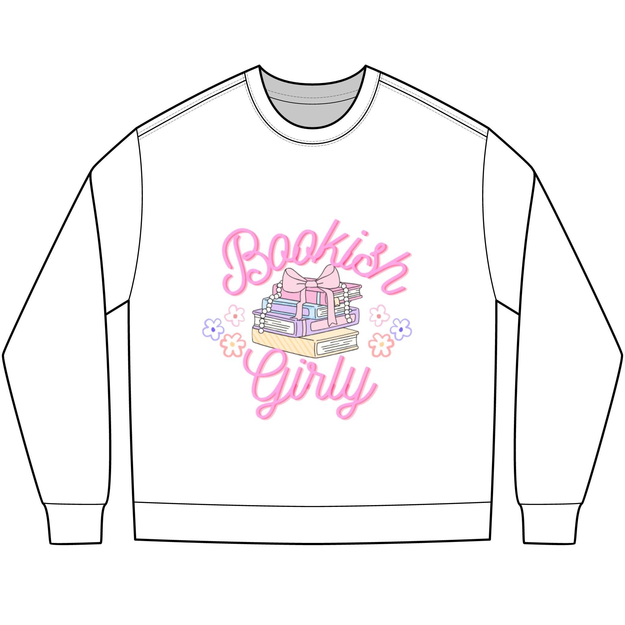 Bookish Girly Long Sleeve Tee — Pastel Books Graphic