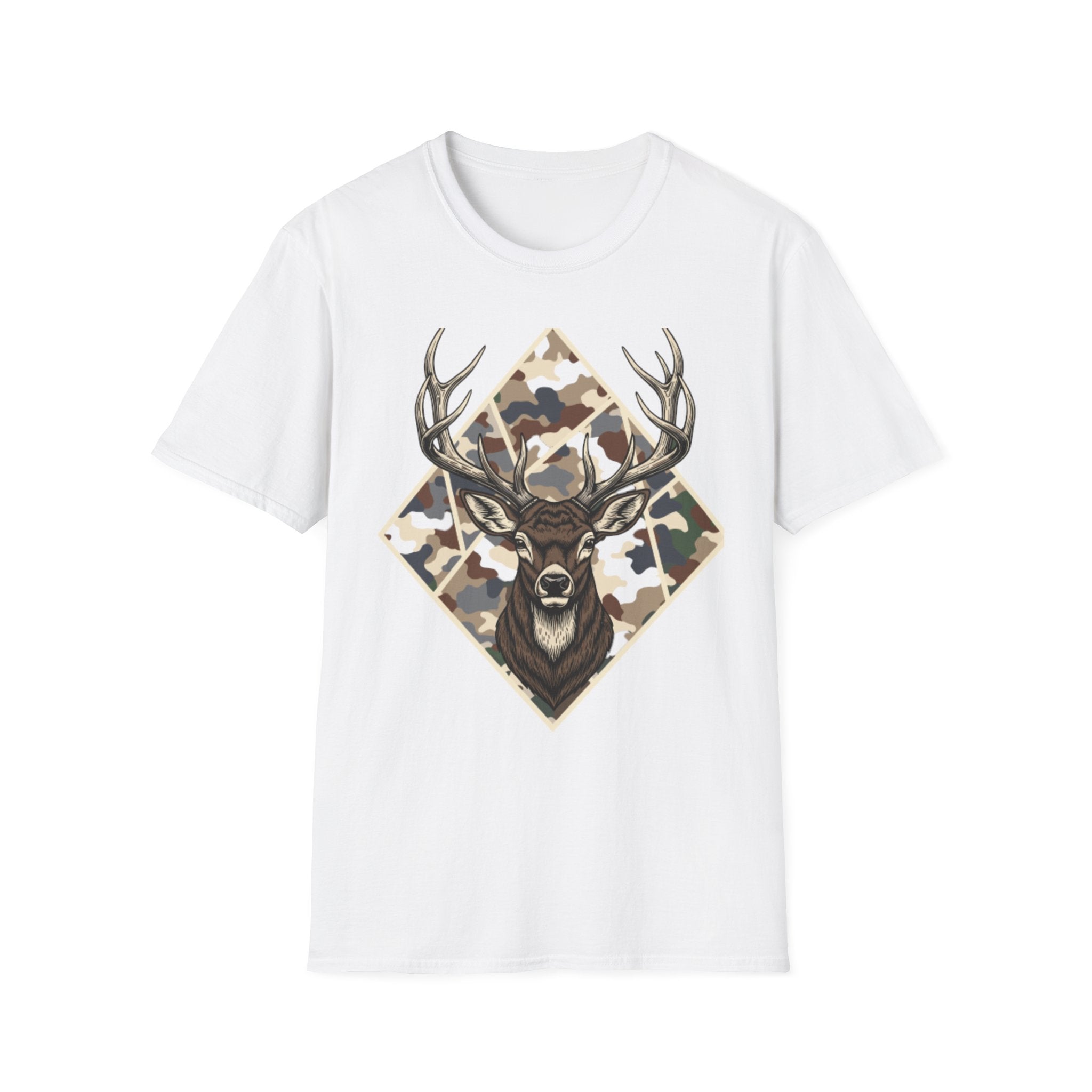 Deer Head Camo T-Shirt — Rustic Hunting Graphic Tee