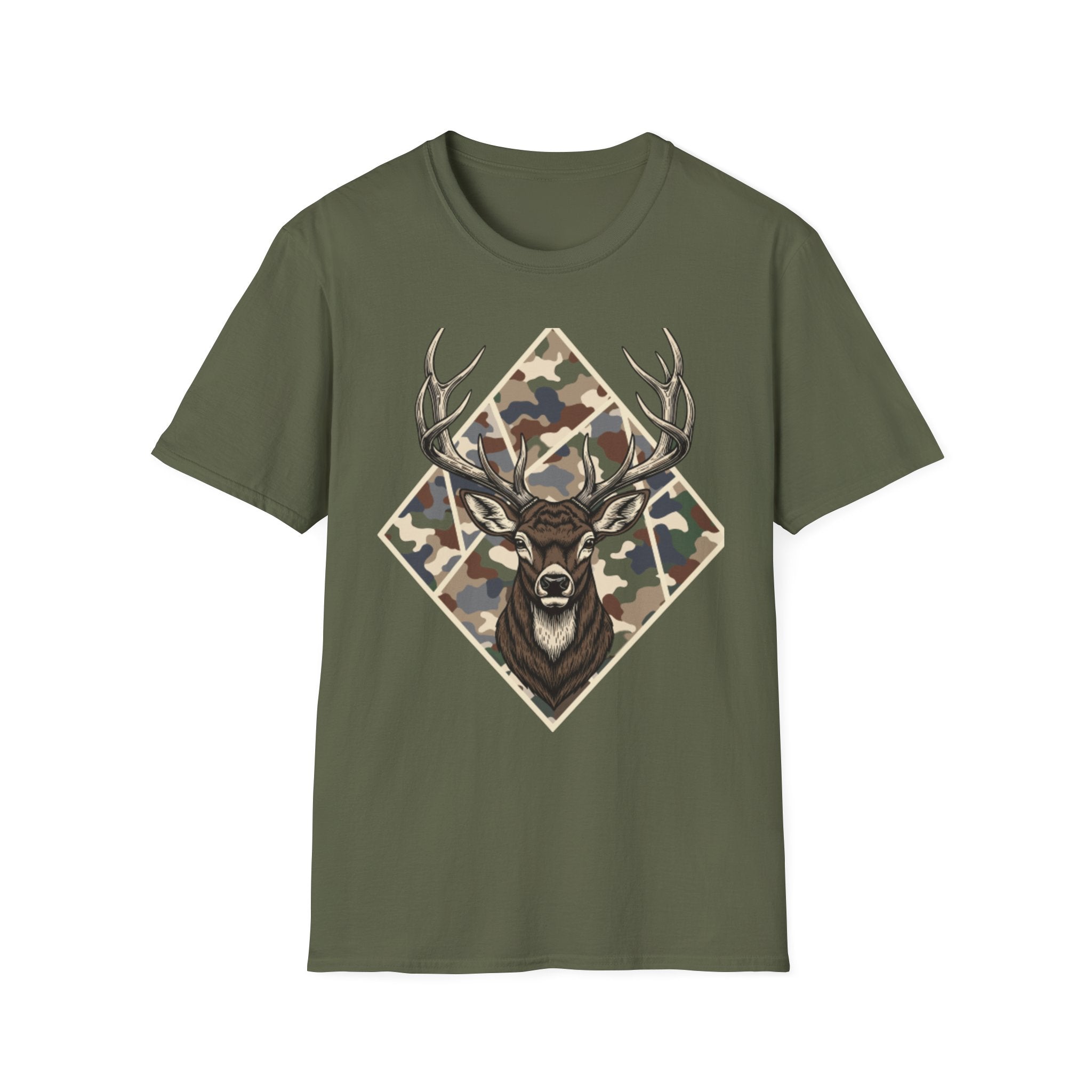 Deer Head Camo T-Shirt — Rustic Hunting Graphic Tee