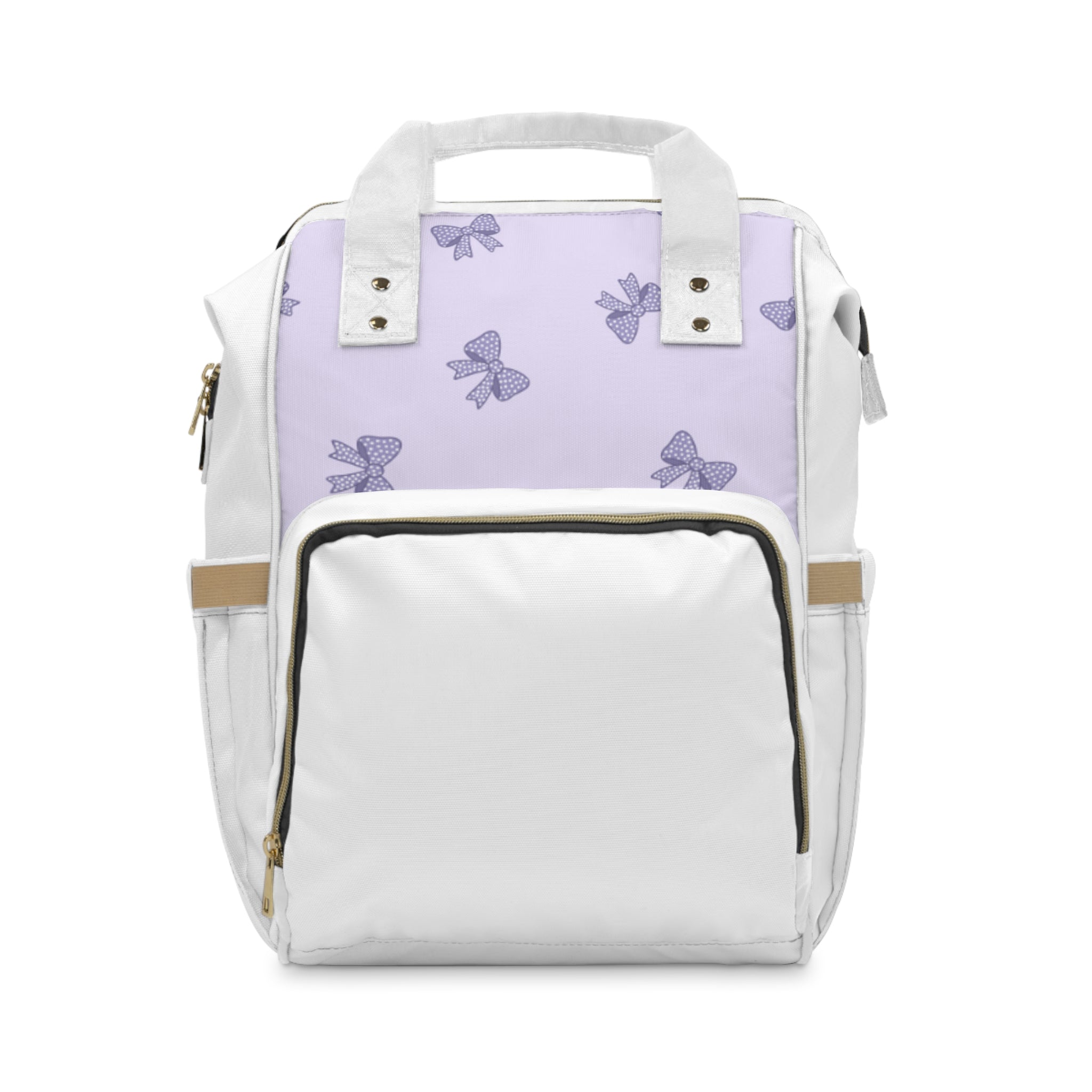 Lavender Bow Diaper Backpack — Multifunctional Baby Bag with Bow Pattern
