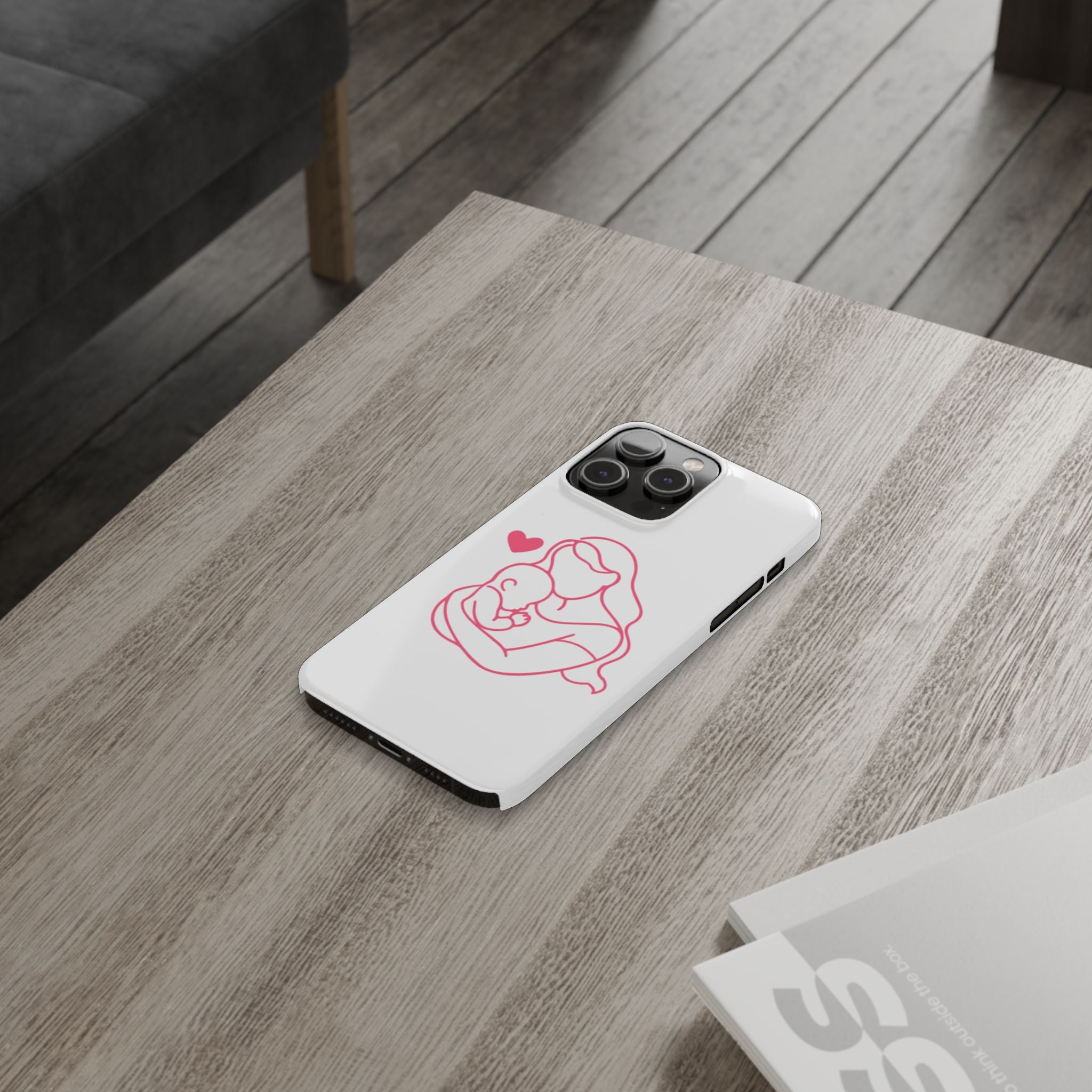 Slim Phone Case — Pink Mother & Baby Outline Design (Mother’s Day Gift)