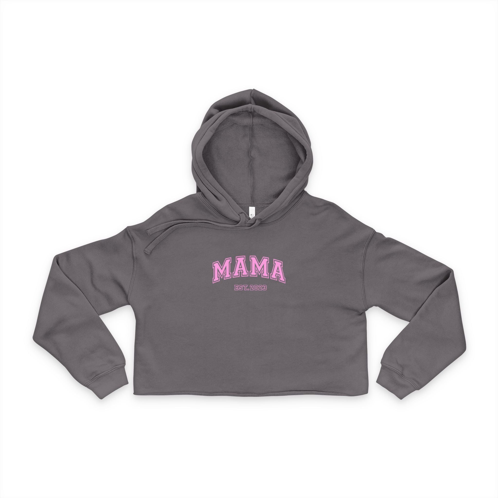 Mama Cropped Hoodie — Pink Floral 'MAMA' Graphic Women's Hoodie