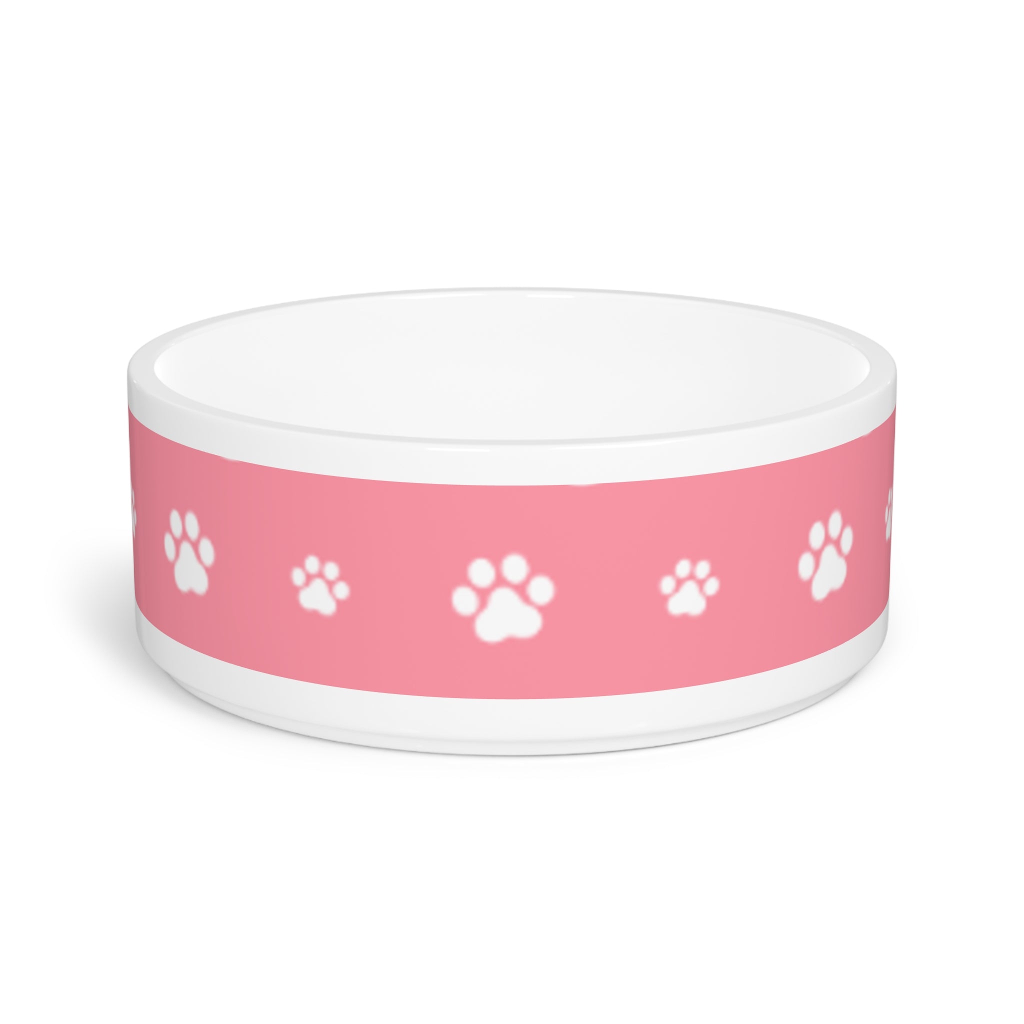 Pink Paw Print Pet Bowl - Ceramic Dog & Cat Food Water Dish