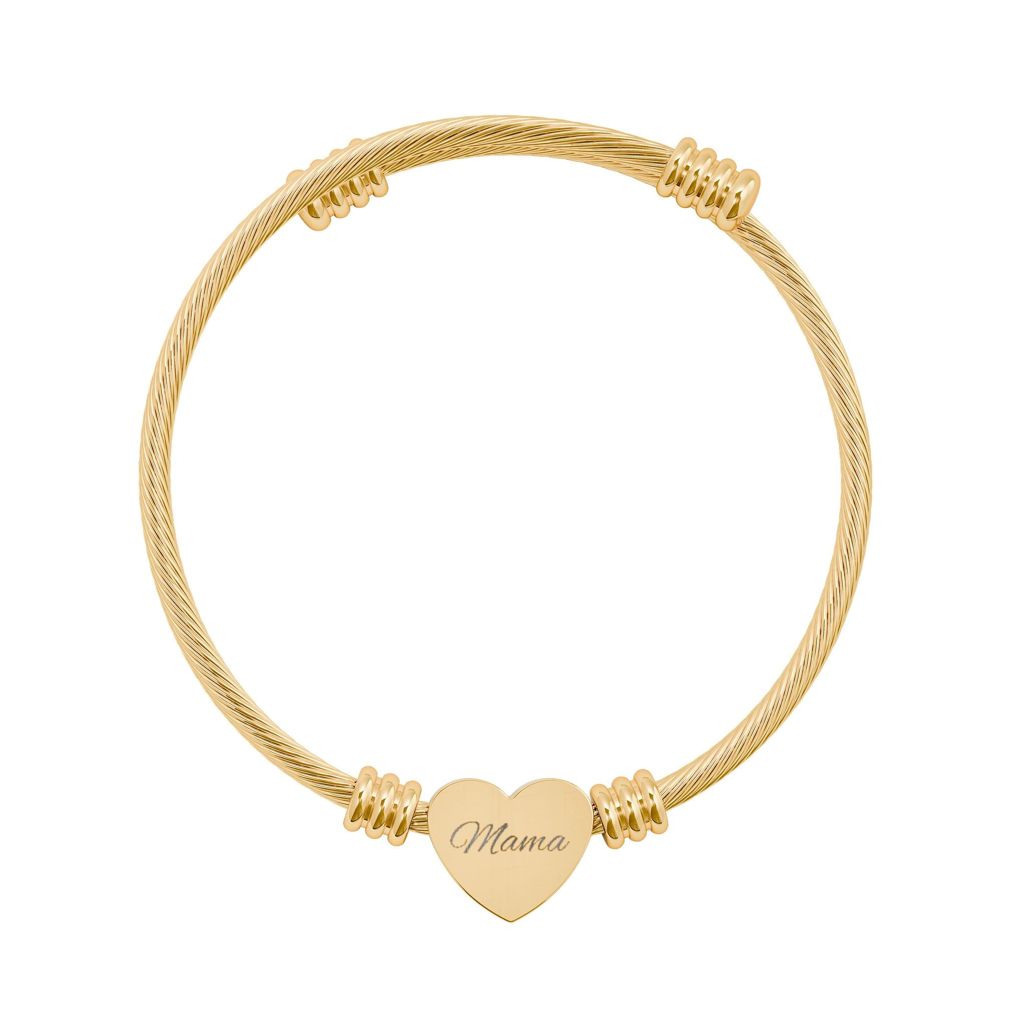 Engravable Heart Cuff Bracelet — Personalized Silver or Gold Cable Bangle