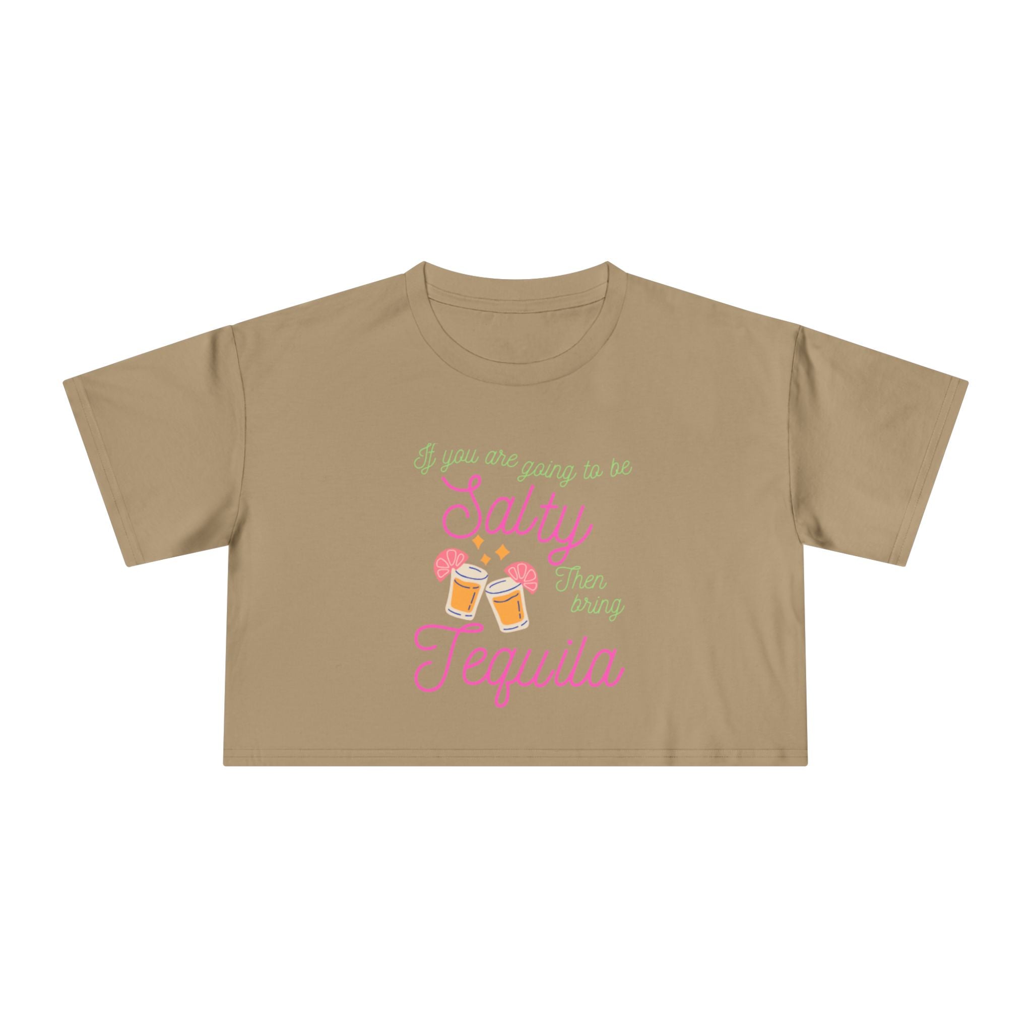 Crop Tee — "Salty Tequila" Cute Tropical Cocktail Graphic