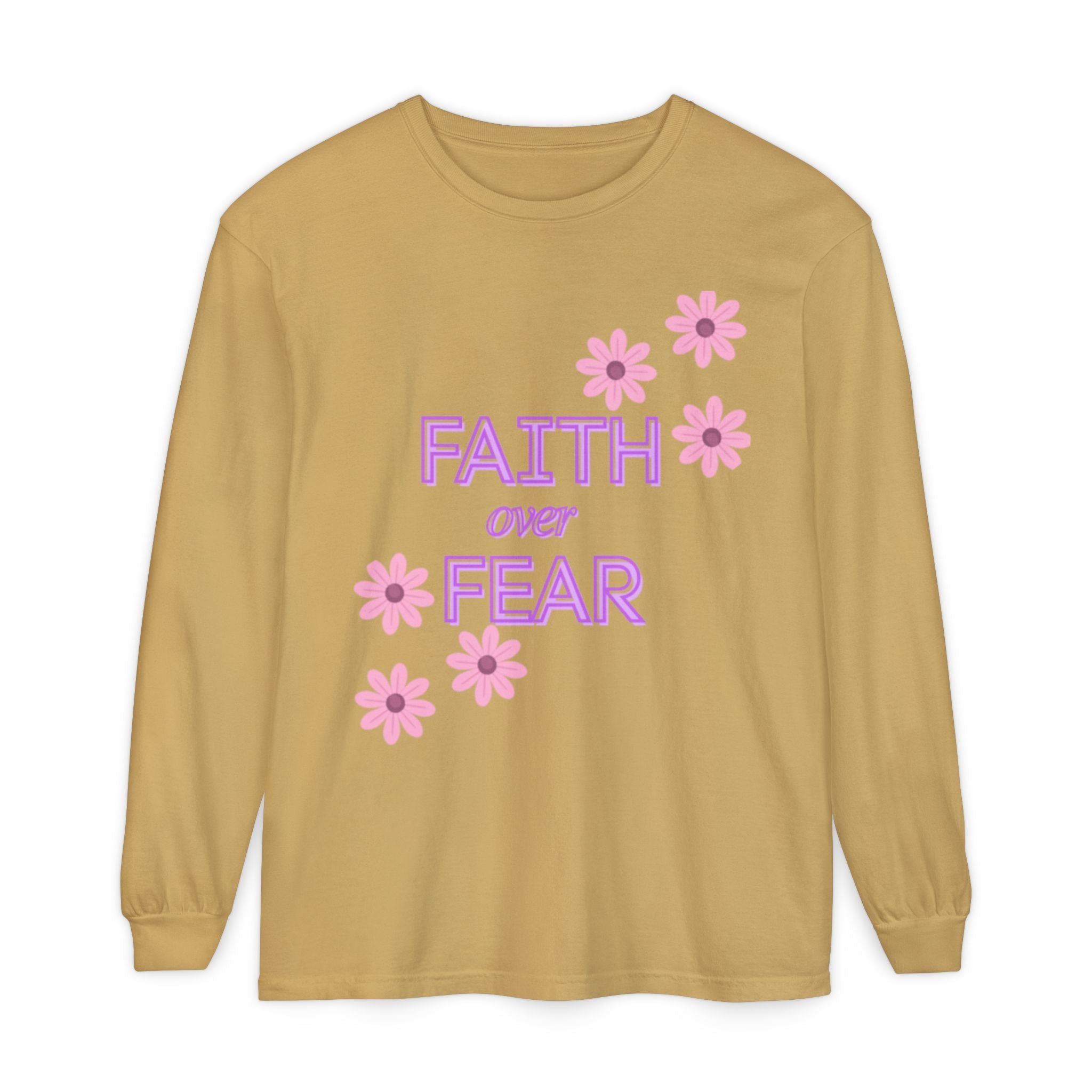 Faith Over Fear Long Sleeve Tee — Floral Inspirational Shirt