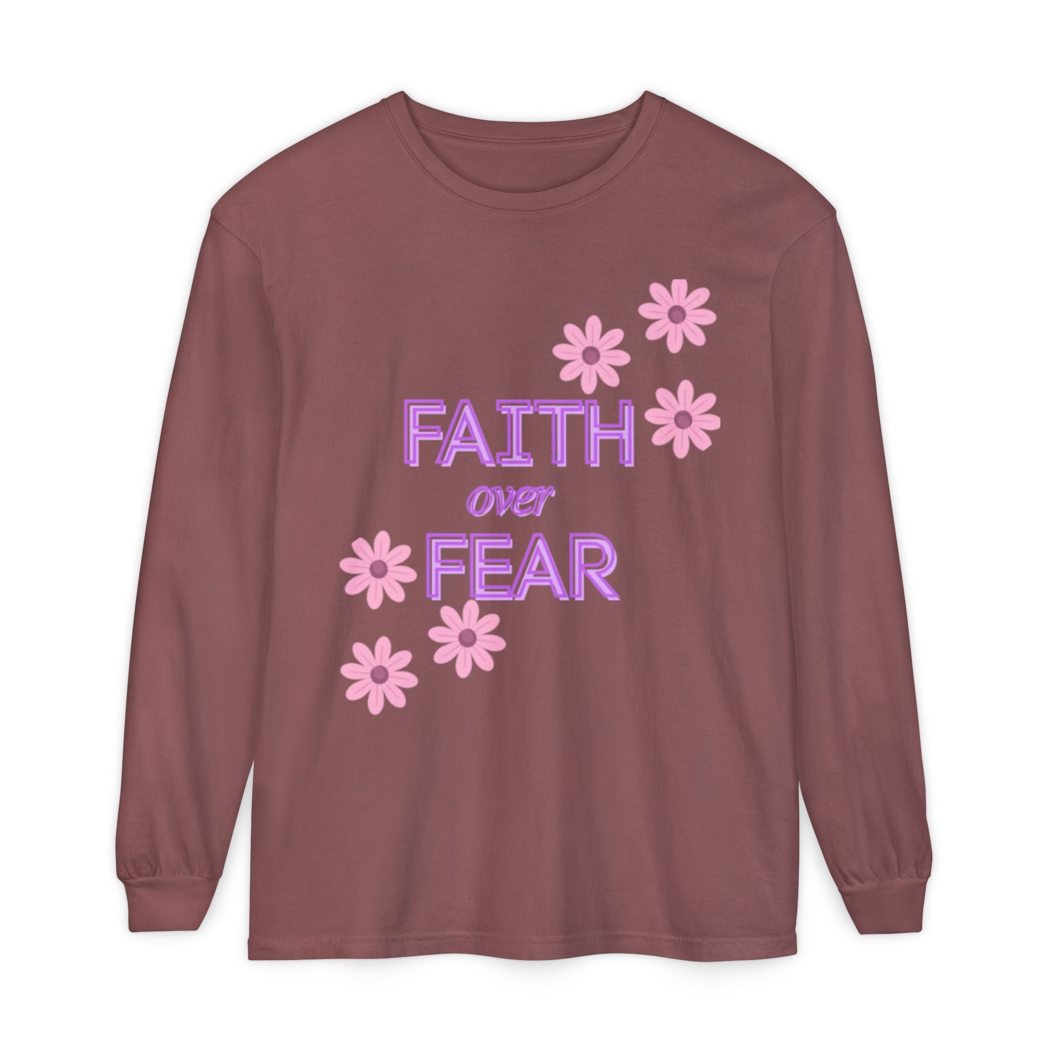 Faith Over Fear Long Sleeve Tee — Floral Inspirational Shirt