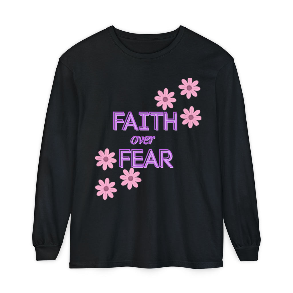 Faith Over Fear Long Sleeve Tee — Floral Inspirational Shirt