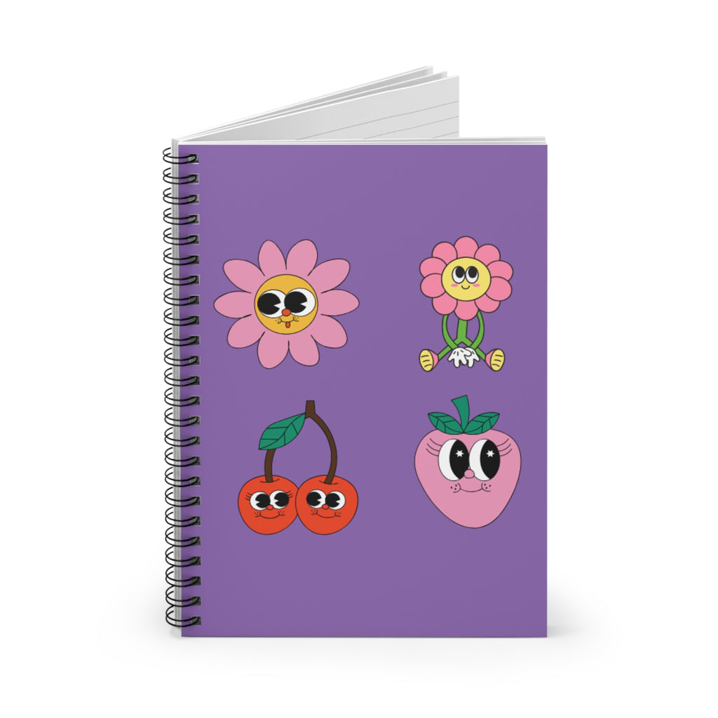 Kawaii Fruit & Flower Spiral Notebook — Cute Purple Ruled Journal