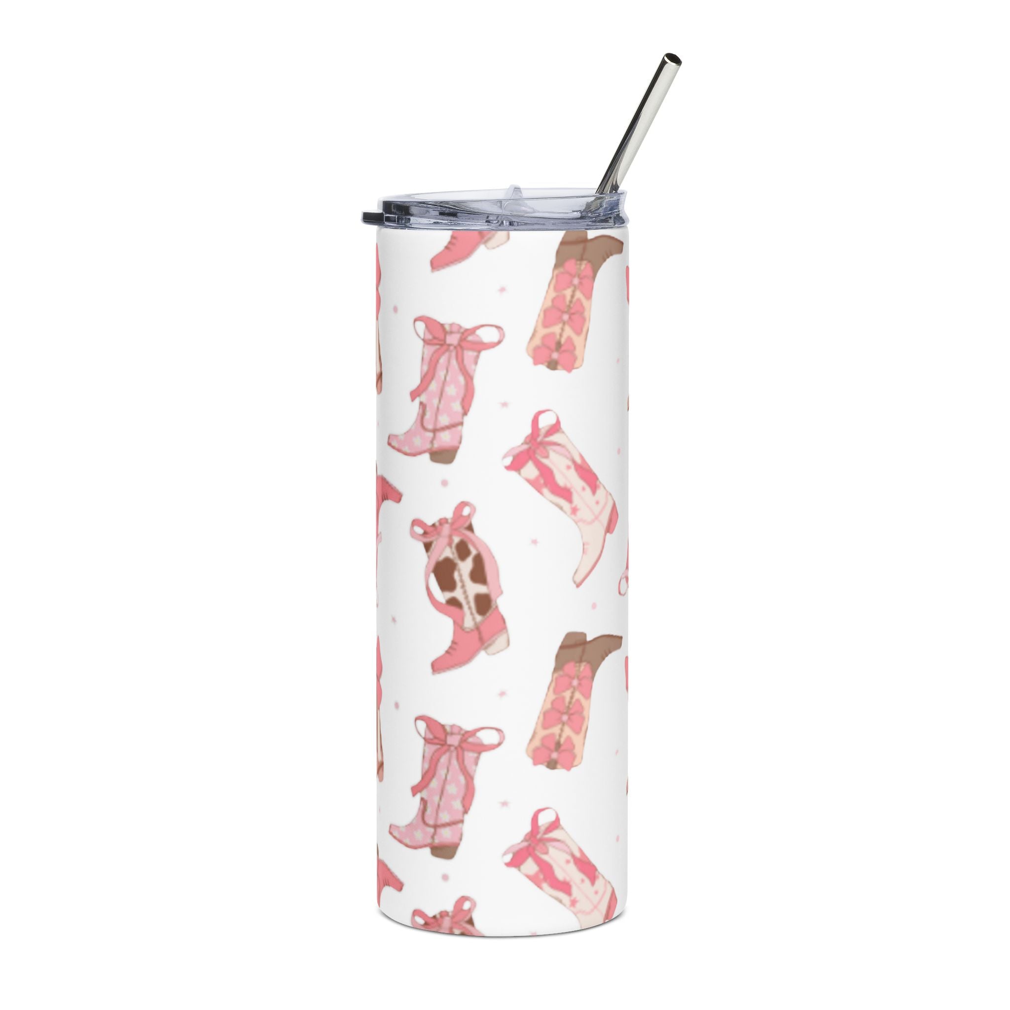 20oz Stainless Steel Tumbler — Pink Cowgirl Boots Pattern