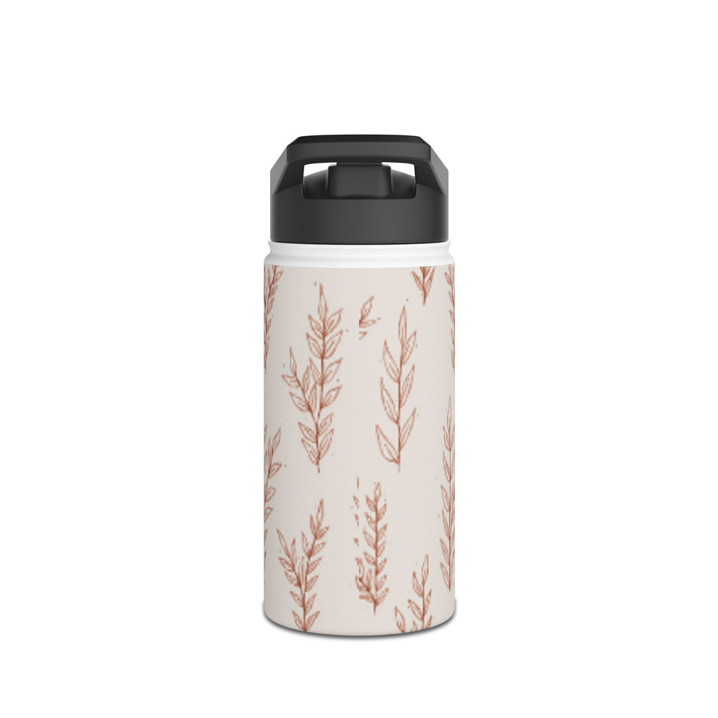 Botanical Beige Stainless Steel Water Bottle – Minimal Leaf Pattern, Insulated Drink Bottle