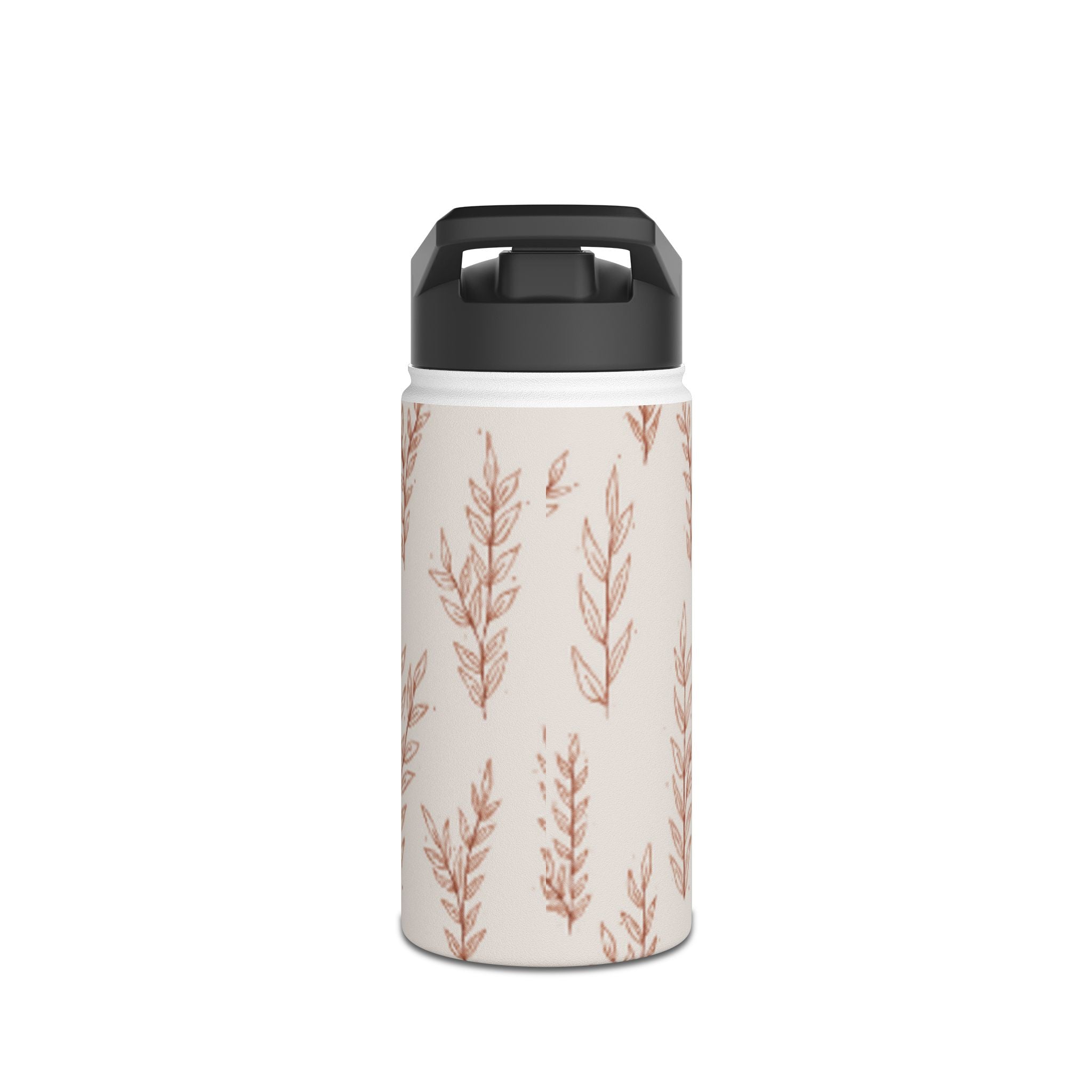Botanical Beige Stainless Steel Water Bottle – Minimal Leaf Pattern, Insulated Drink Bottle
