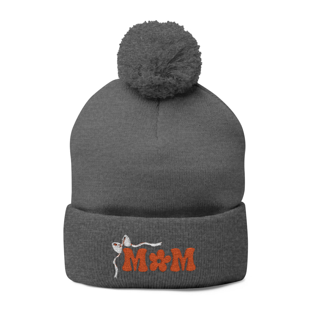 Embroidered 'MOM' Pom-Pom Knit Cap — Cozy Winter Beanie Gift for Moms