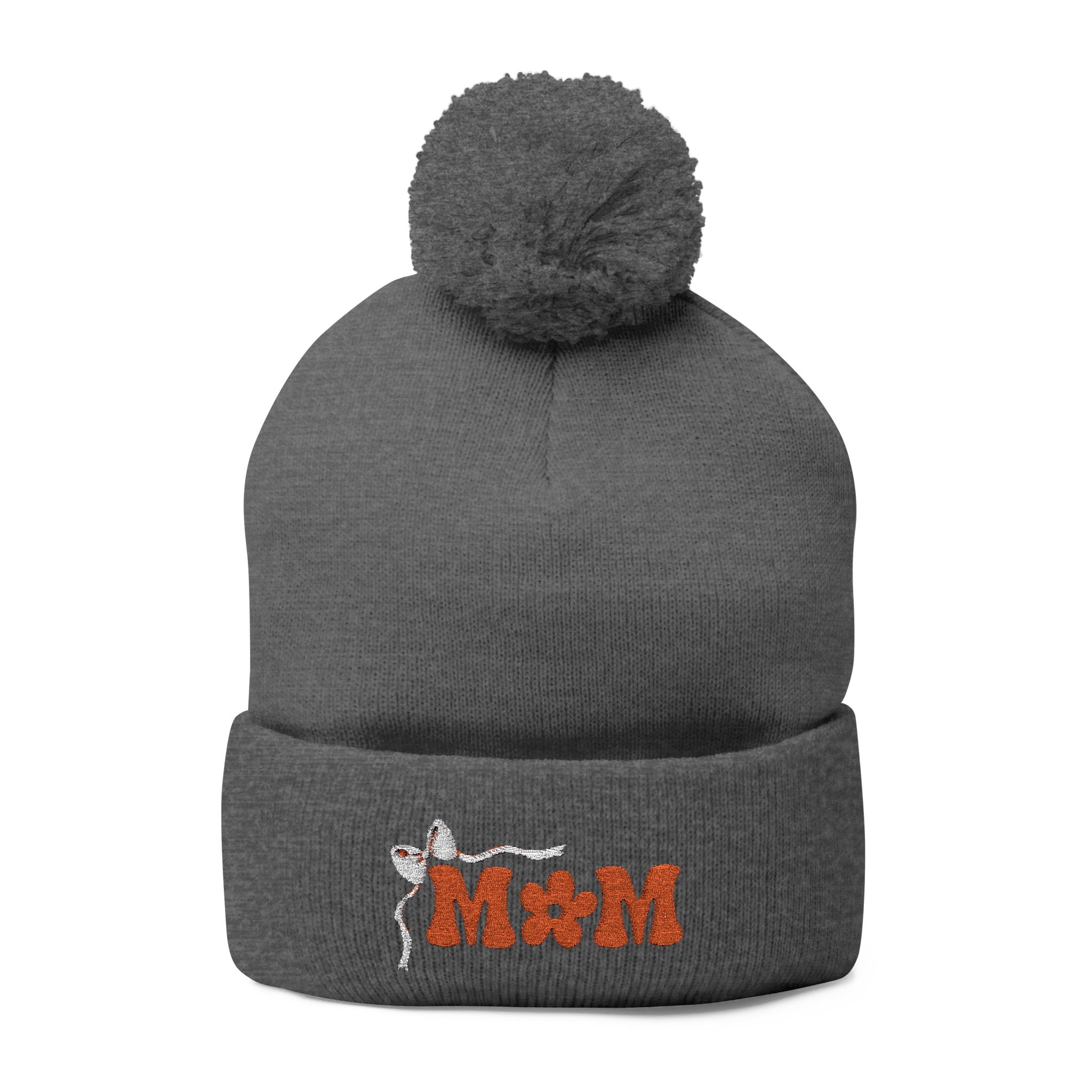 Embroidered 'MOM' Pom-Pom Knit Cap — Cozy Winter Beanie Gift for Moms