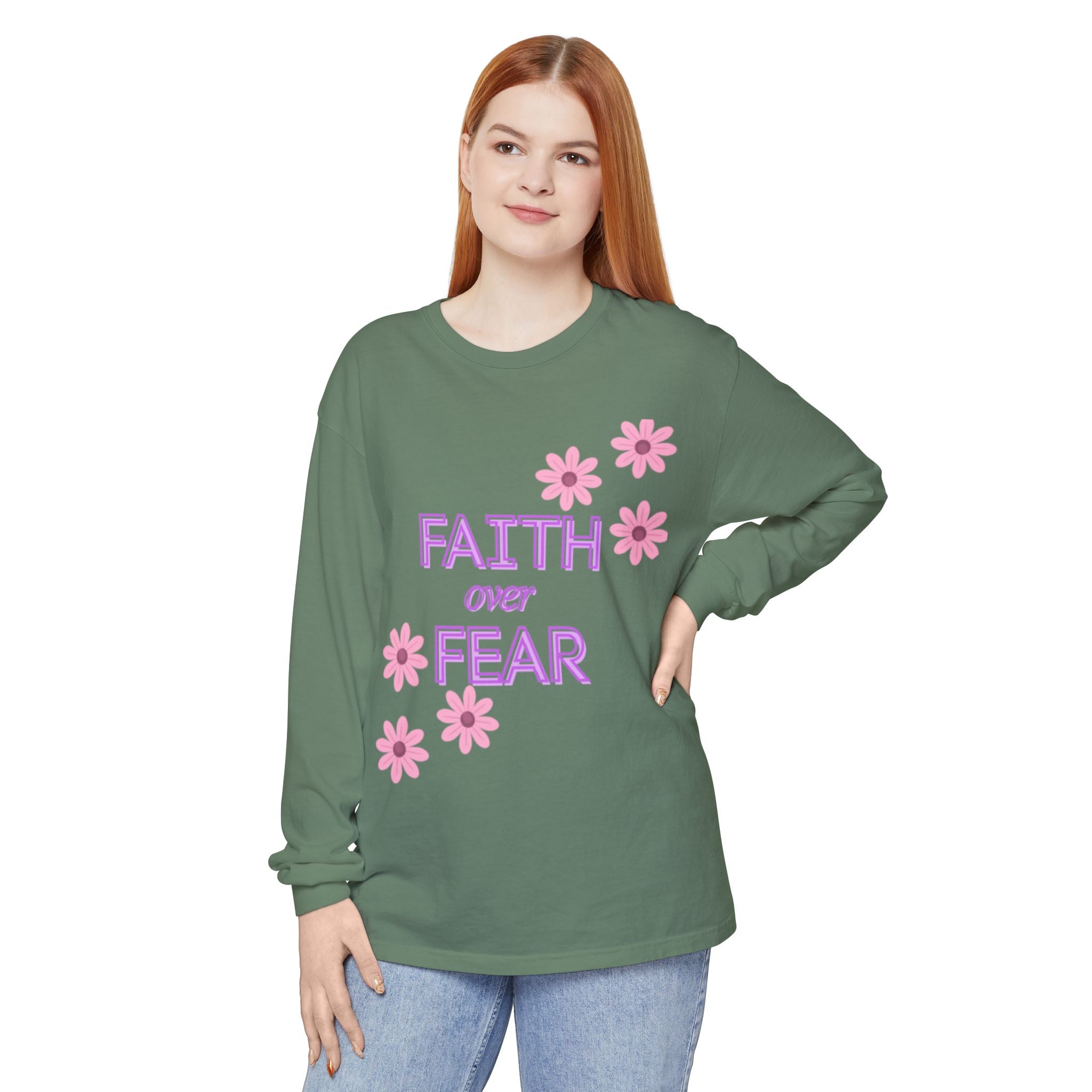 Faith Over Fear Long Sleeve Tee — Floral Inspirational Shirt