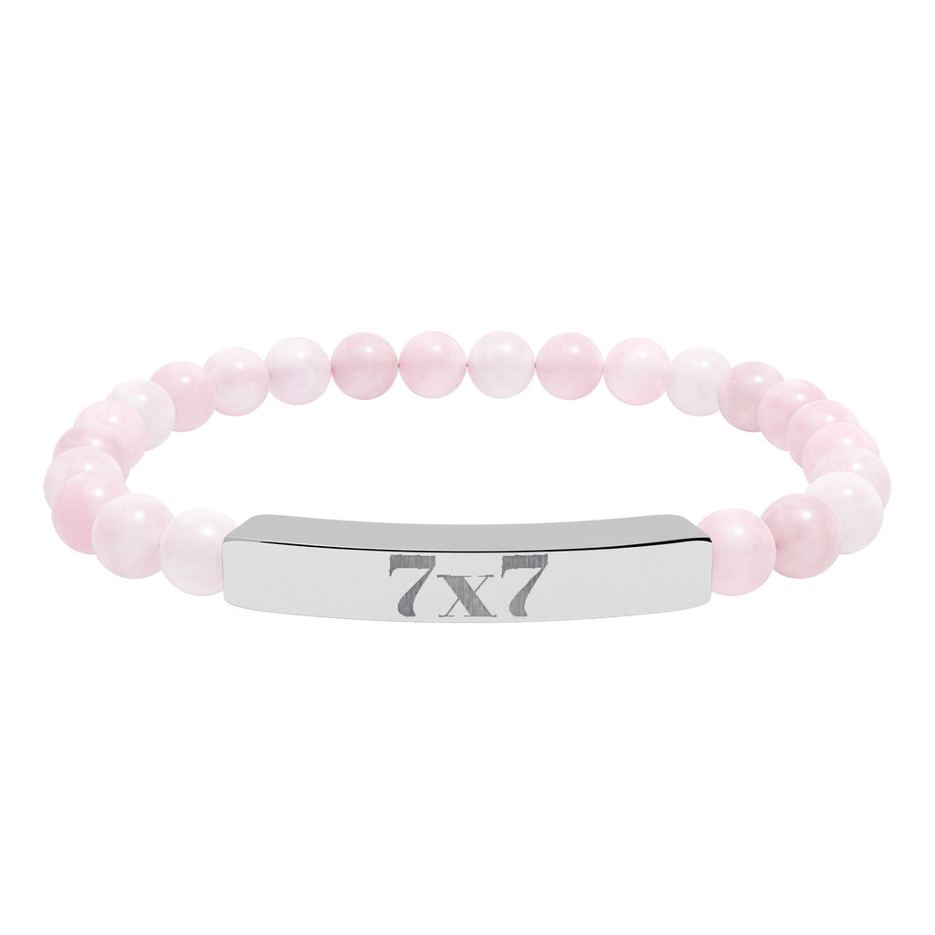 Engraved Natural Stone Stretch Bracelet — Bar Bead Bracelet with '7x7' Charm