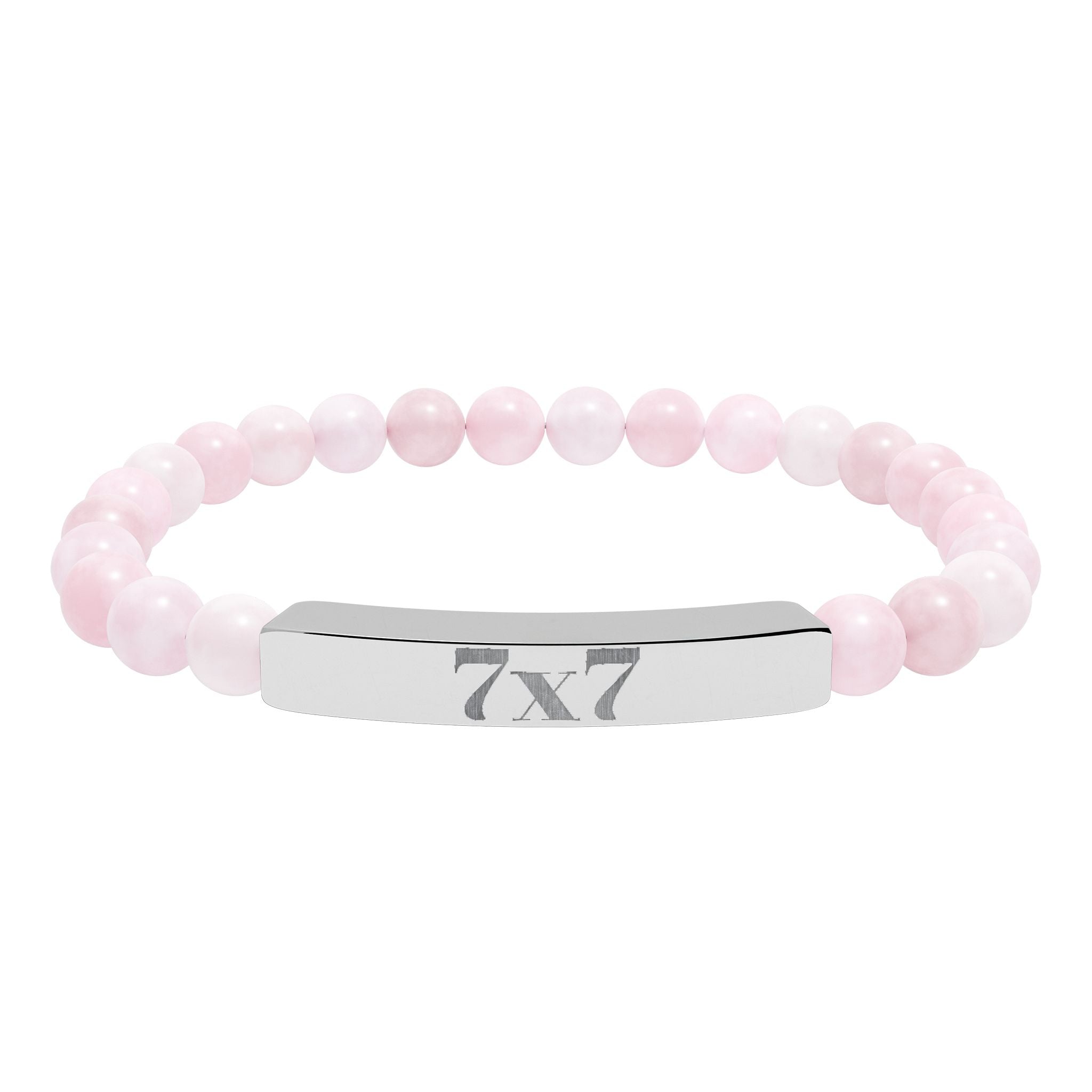 Engraved Natural Stone Stretch Bracelet — Bar Bead Bracelet with '7x7' Charm