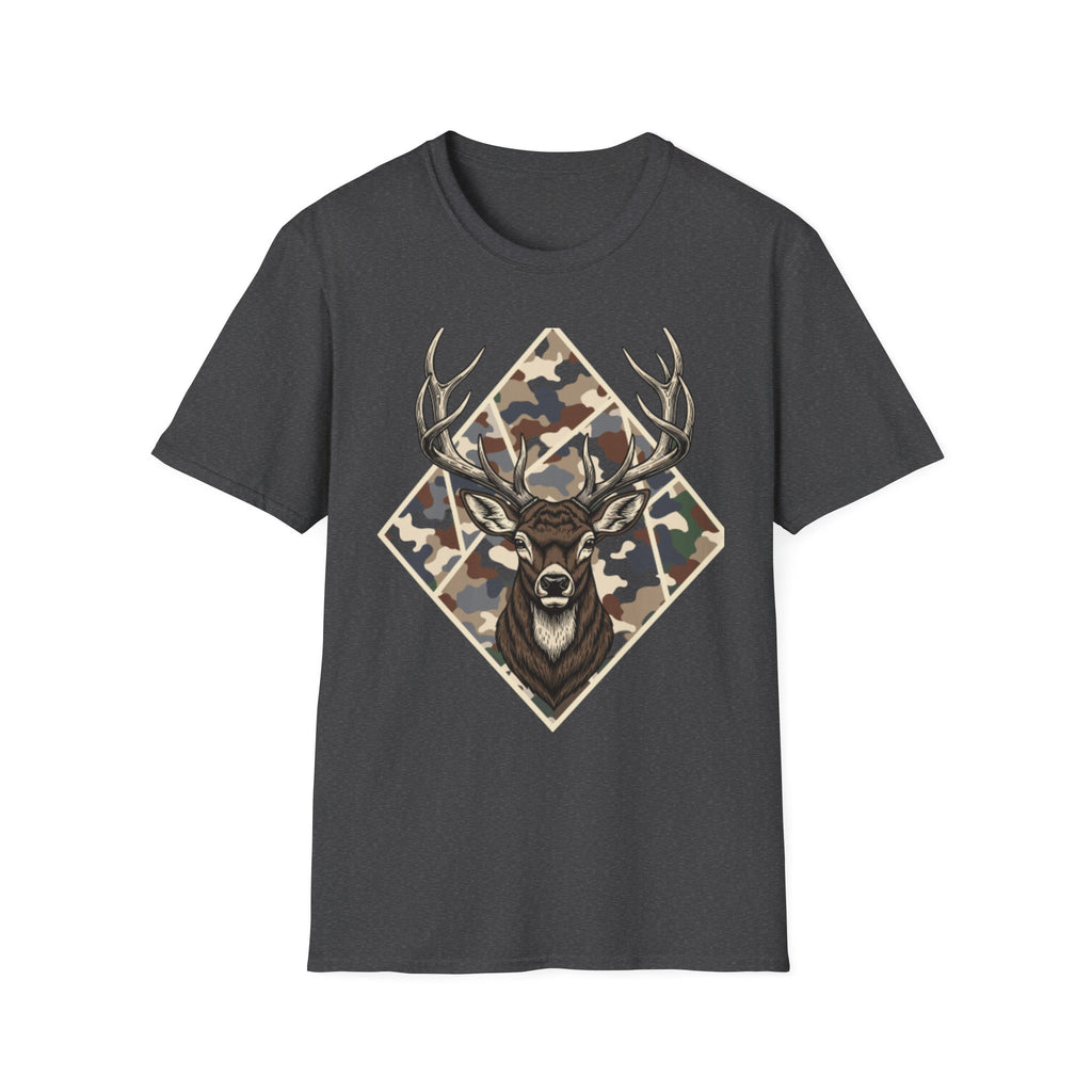 Deer Head Camo T-Shirt — Rustic Hunting Graphic Tee
