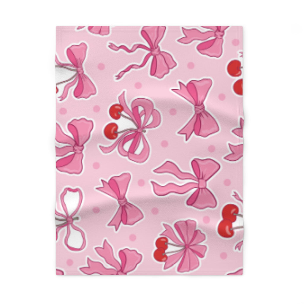 Pink Bow & Cherry Baby Blanket — Soft Fleece Infant Throw