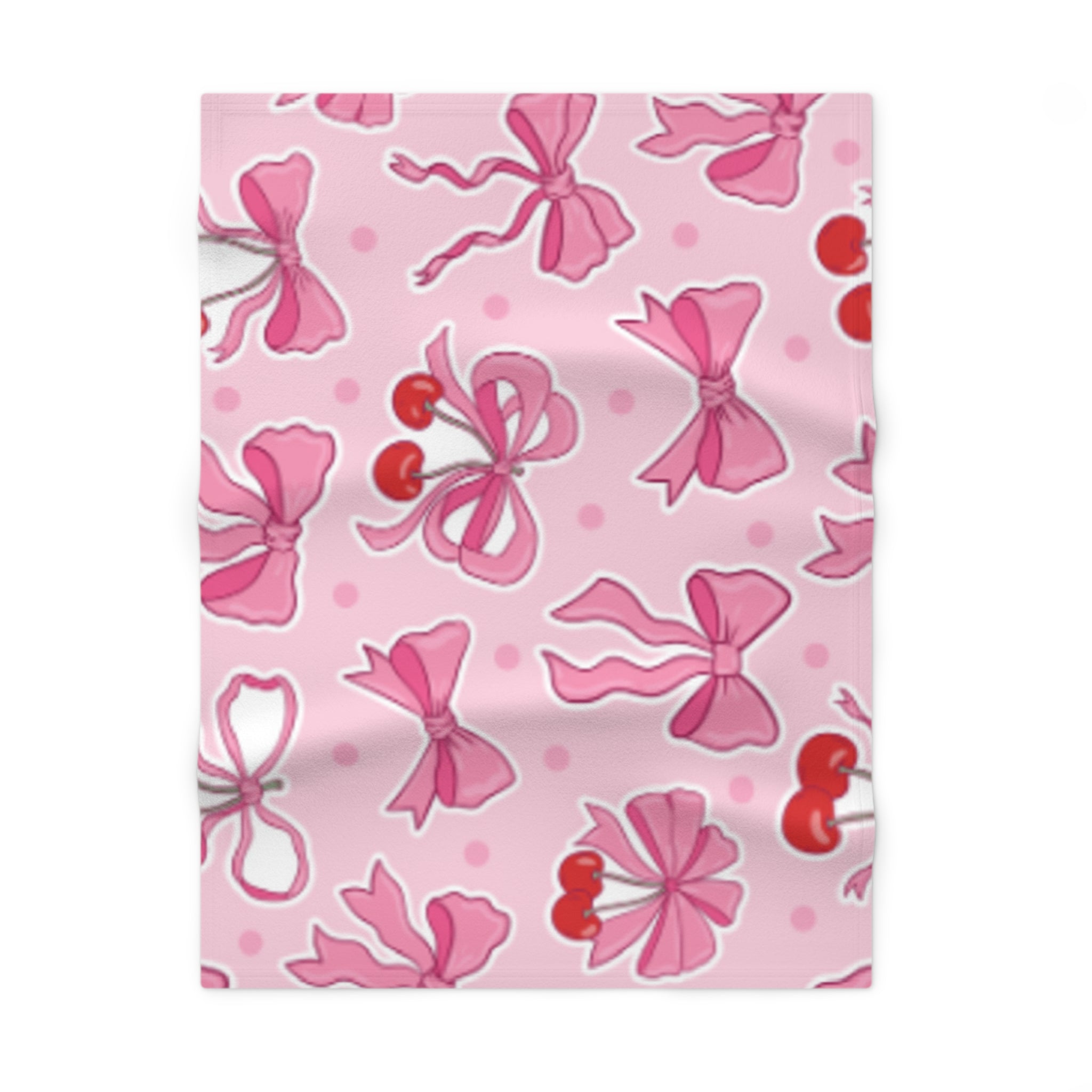 Pink Bow & Cherry Baby Blanket — Soft Fleece Infant Throw