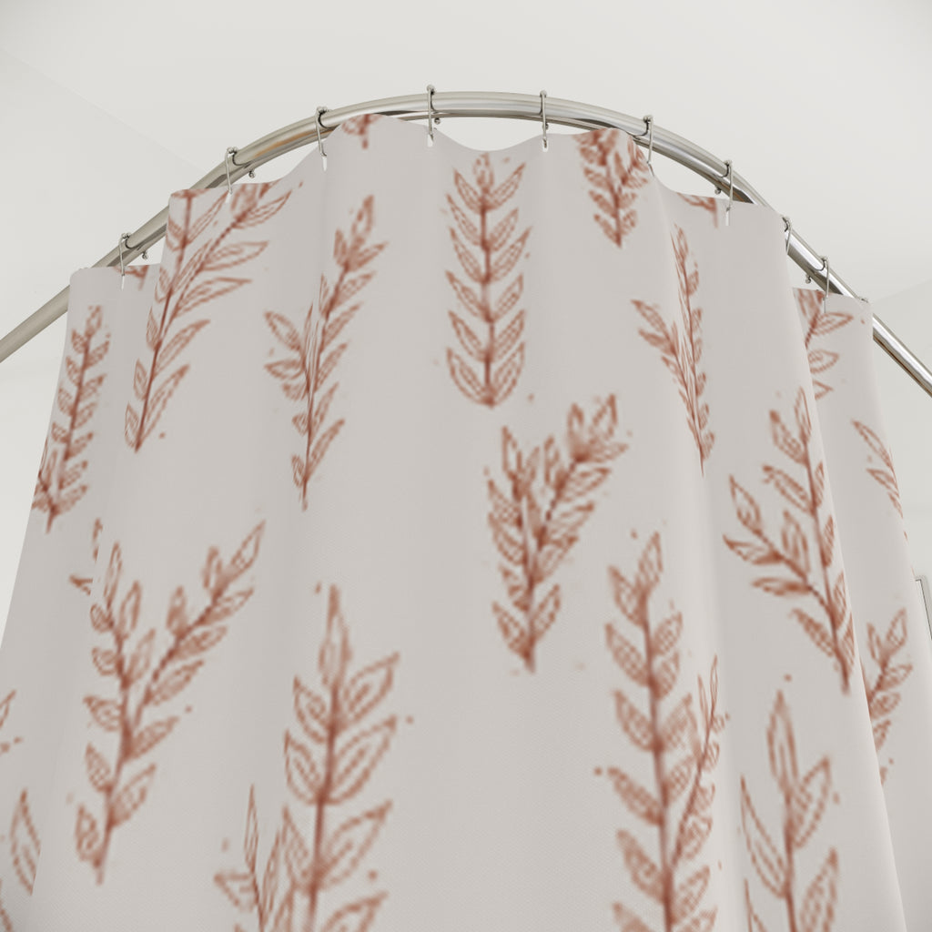 Botanical Blush Shower Curtain — Neutral Pink Leaf Pattern for Minimal, Modern Bathrooms
