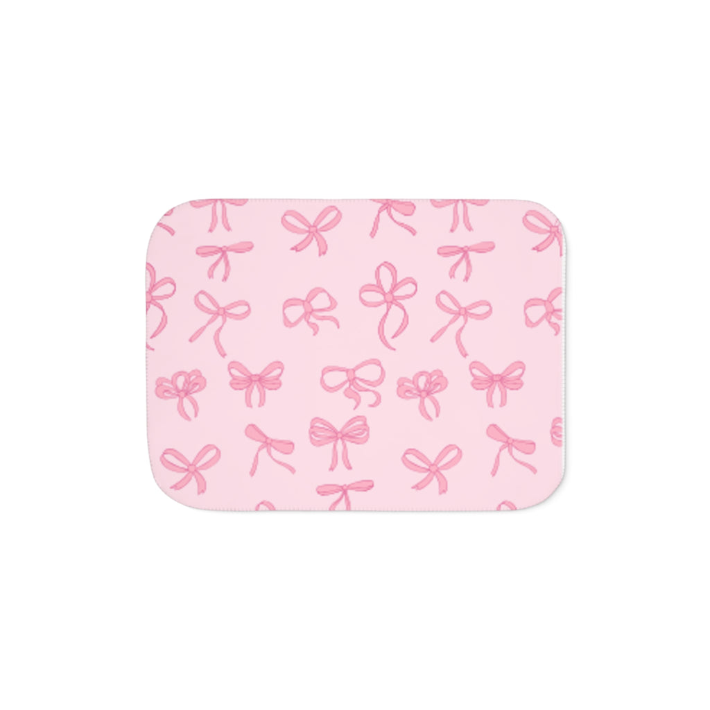 Pink Bow Pattern Sherpa Blanket — Reversible Cozy Throw