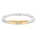 Engraved Natural Stone Stretch Bracelet — Bar Bead Bracelet with '7x7' Charm