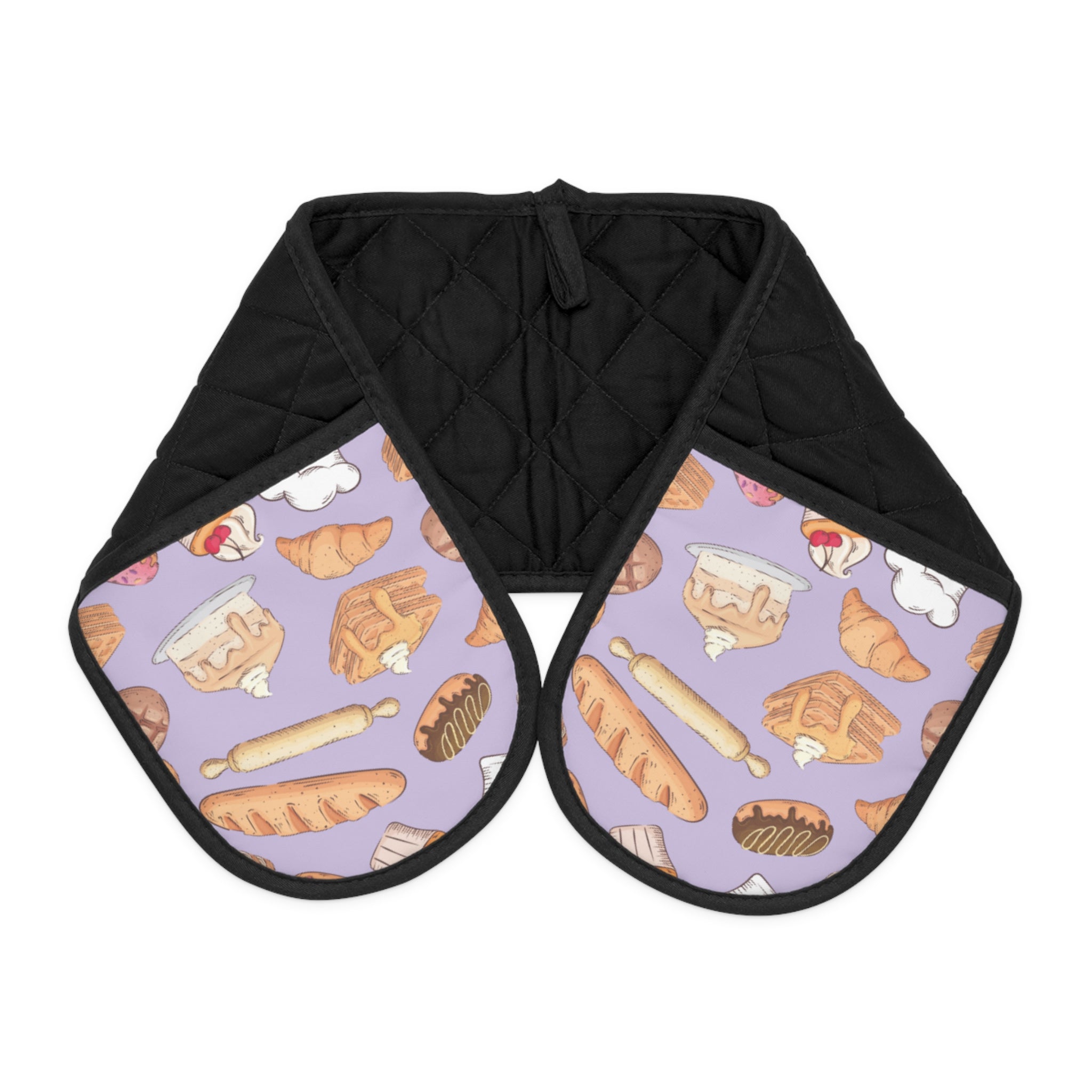 Bakery Pattern Oven Mitts - Cute Croissant & Bread Double-Handled Pot Holder