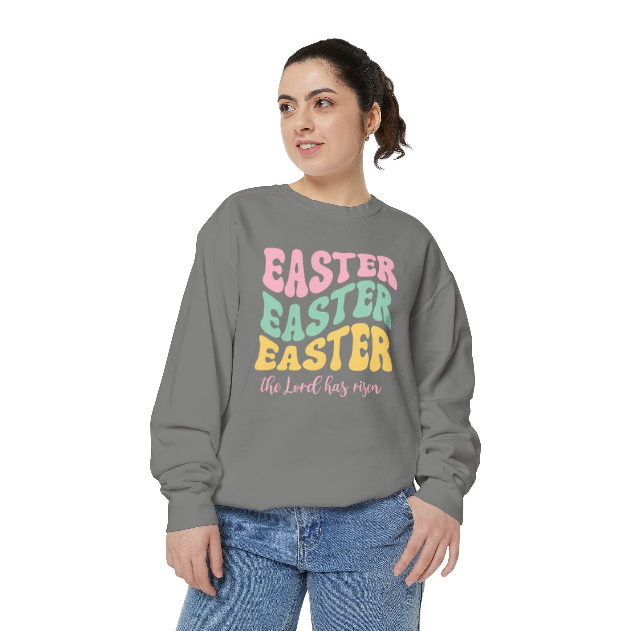 Easter Retro Graphic Sweatshirt — "Easter Easter Easter" Pastel Holiday Pullover