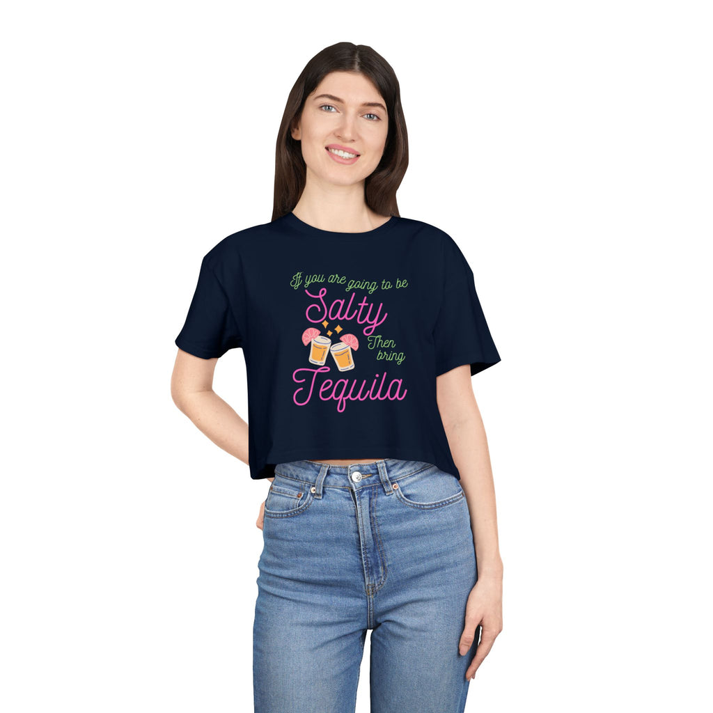 Crop Tee — "Salty Tequila" Cute Tropical Cocktail Graphic