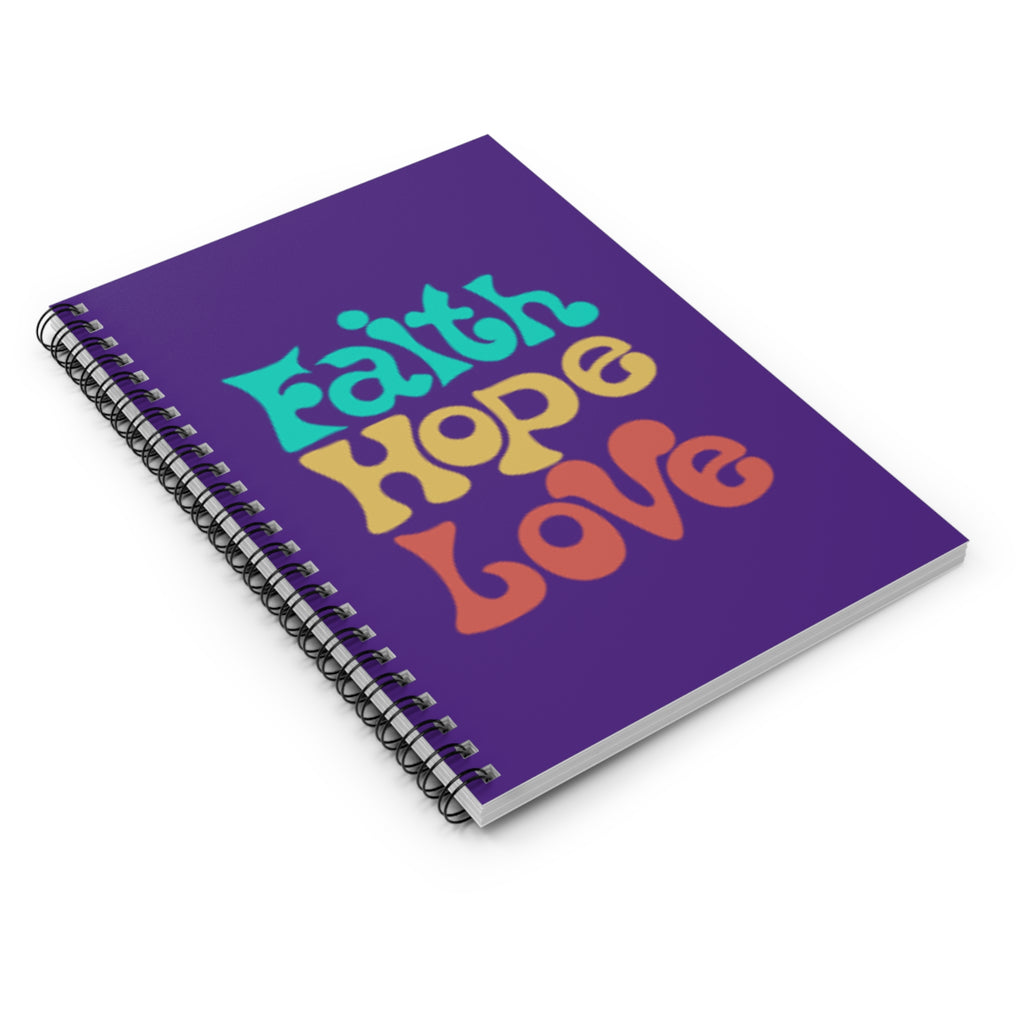 Faith Hope Love Spiral Notebook — Retro Groovy Ruled Journal