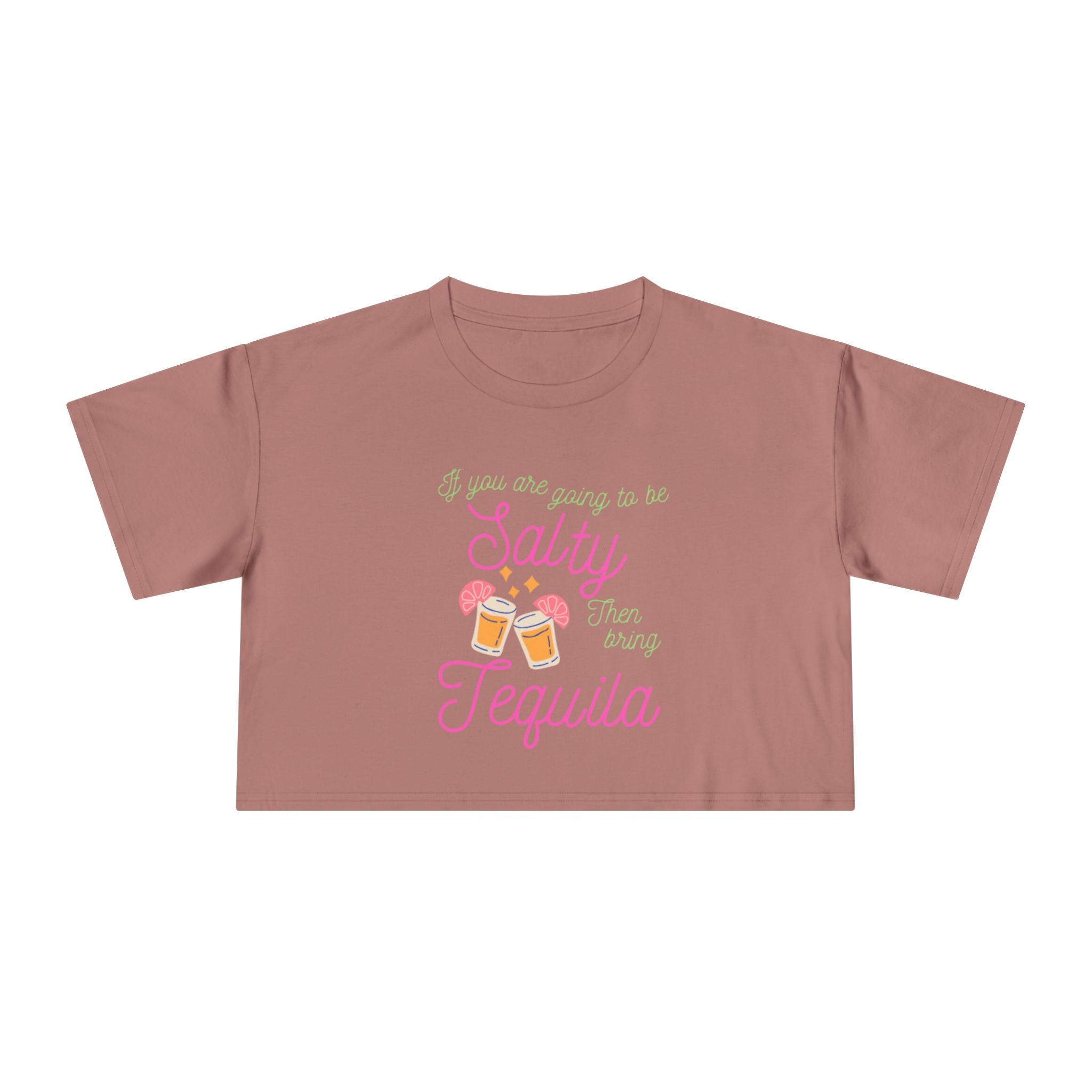 Crop Tee — "Salty Tequila" Cute Tropical Cocktail Graphic