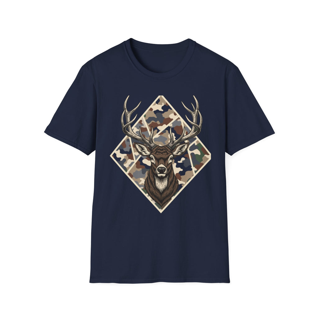 Deer Head Camo T-Shirt — Rustic Hunting Graphic Tee