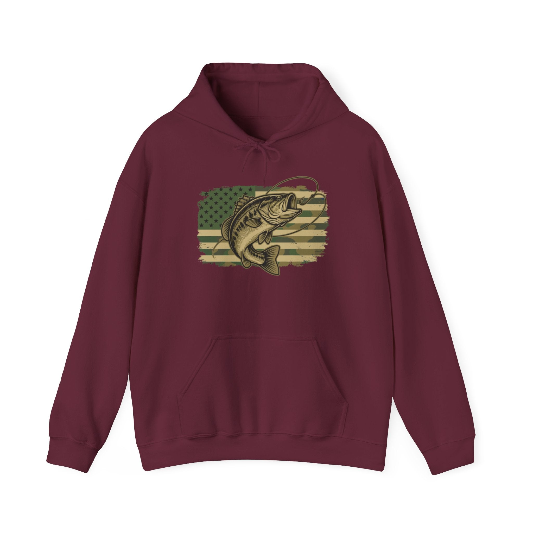 Fishing Bass Hoodie — American Flag Largemouth Bass Pullover