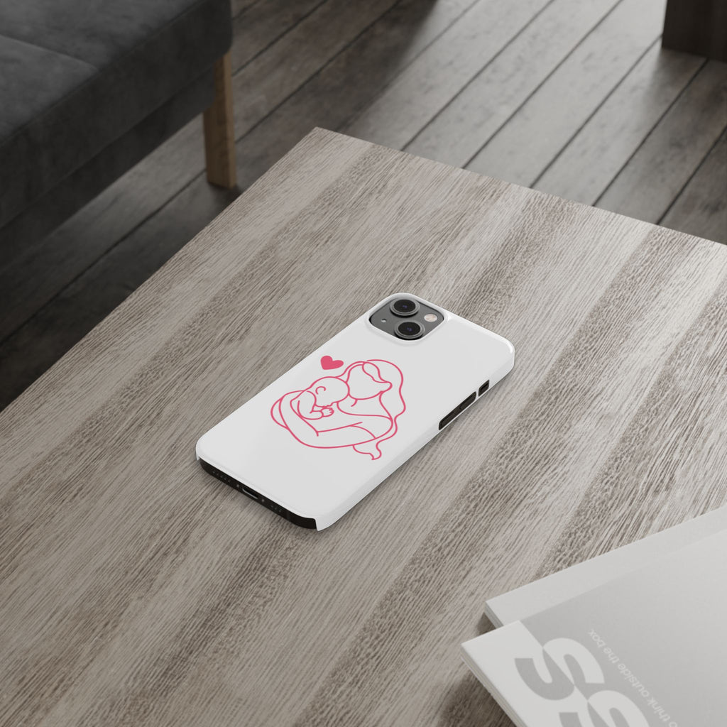 Slim Phone Case — Pink Mother & Baby Outline Design (Mother’s Day Gift)