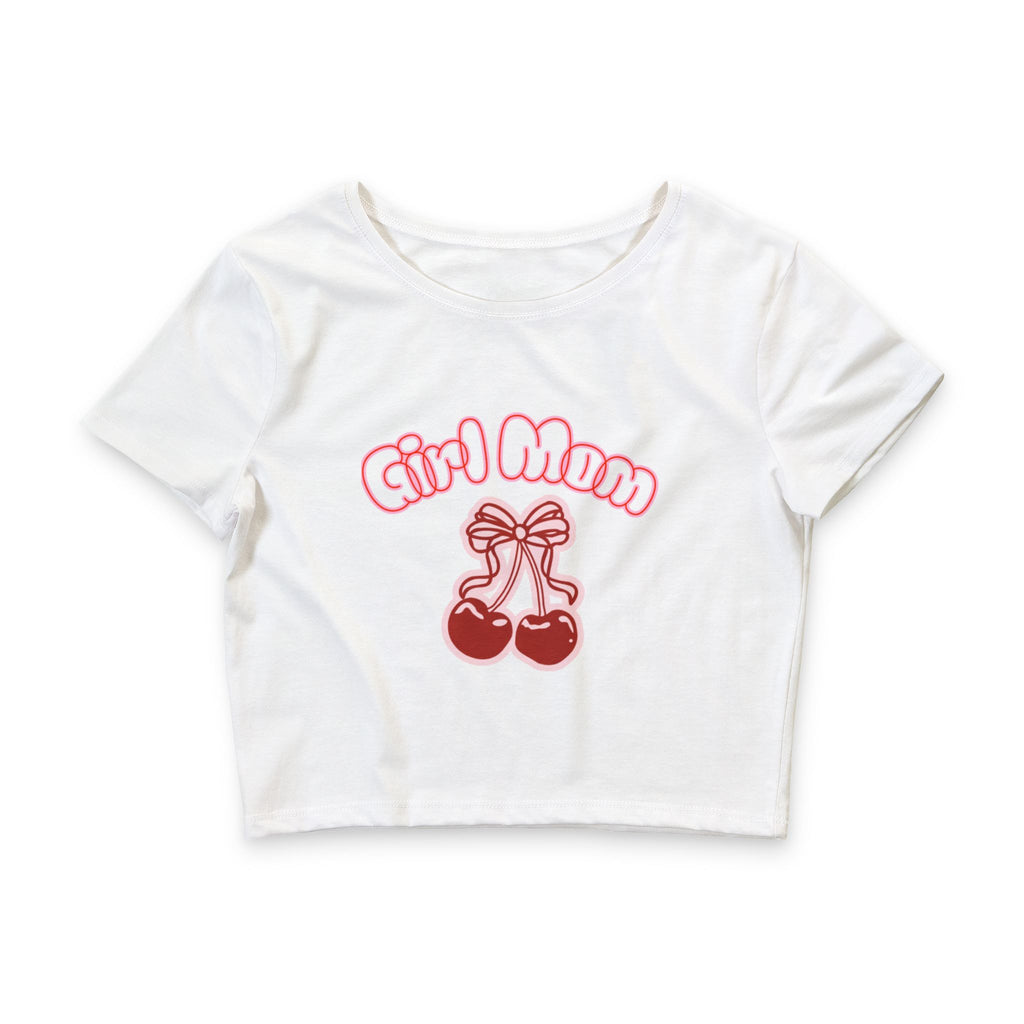 Crop Tee — "Girl Mom" Cherry Graphic