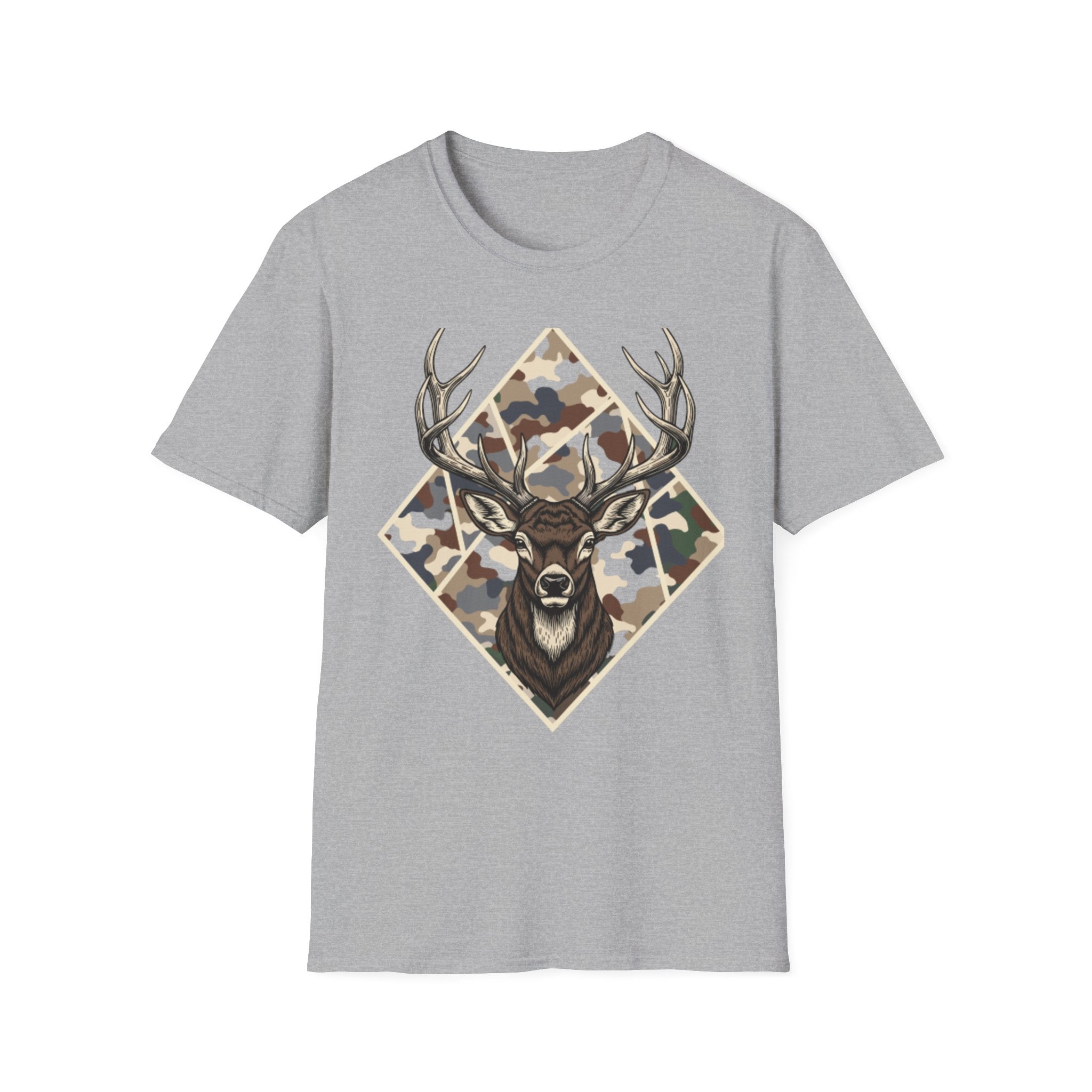 Deer Head Camo T-Shirt — Rustic Hunting Graphic Tee
