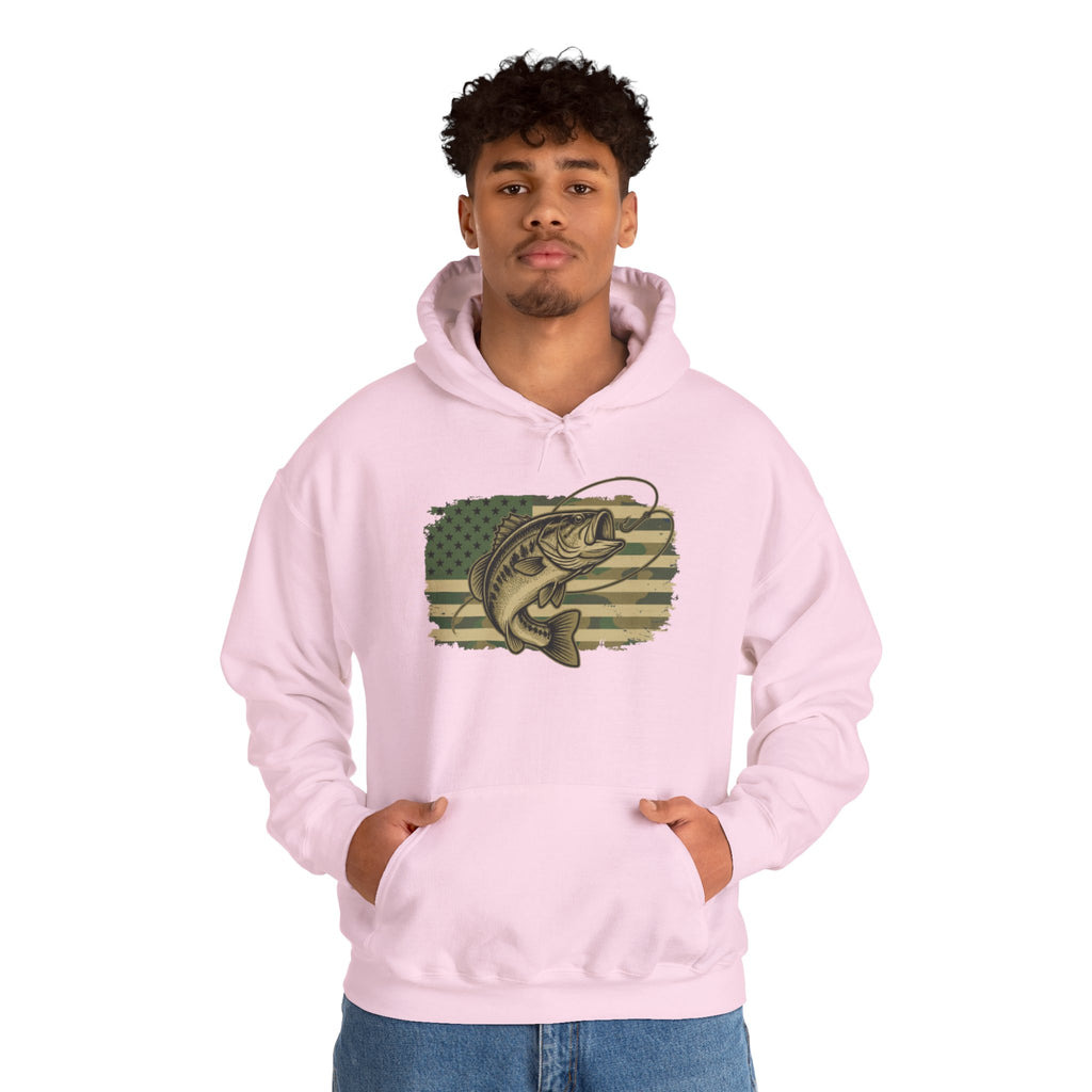 Fishing Bass Hoodie — American Flag Largemouth Bass Pullover