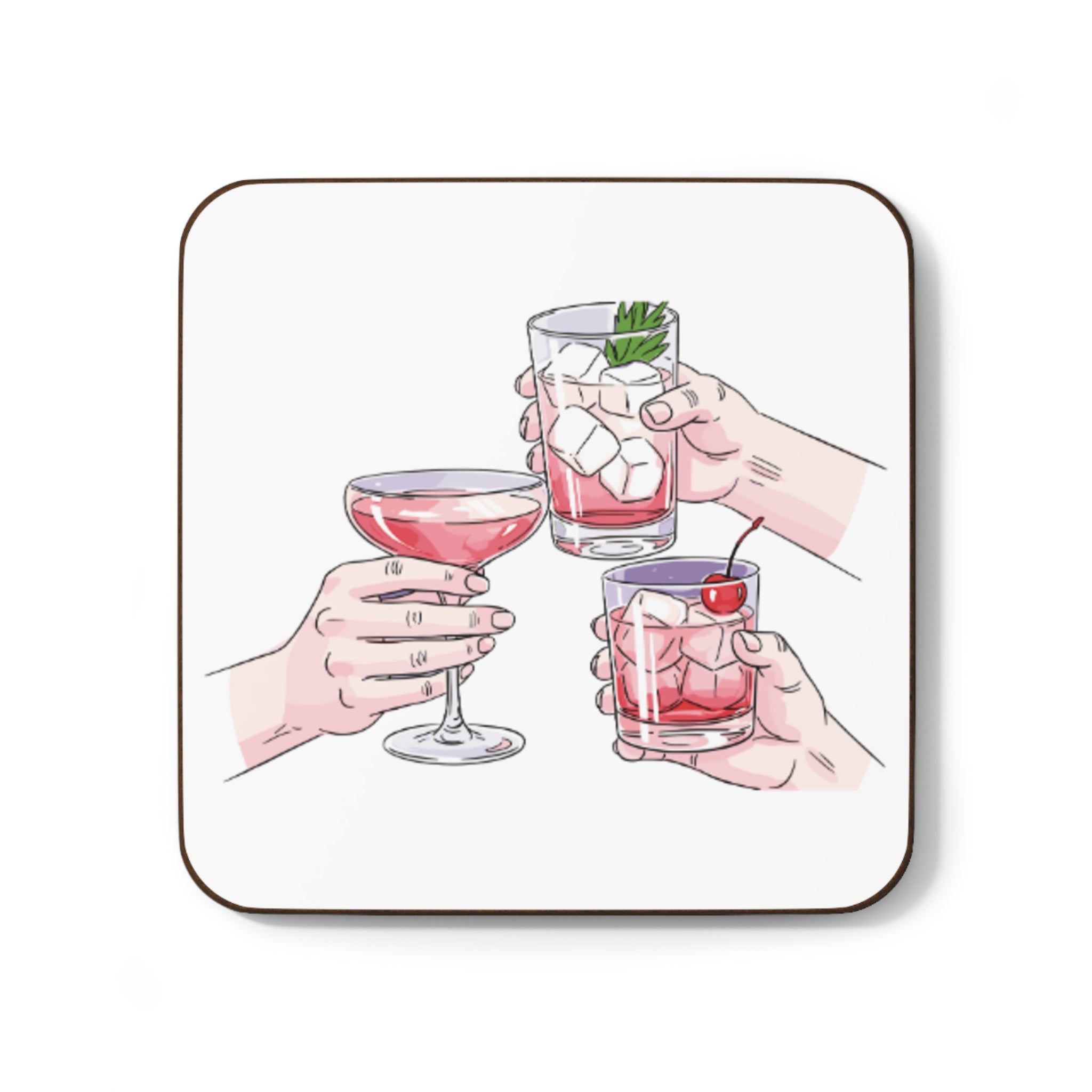 Cocktail Cheers Coaster — Illustrated Drink Glasses Hardboard Coaster
