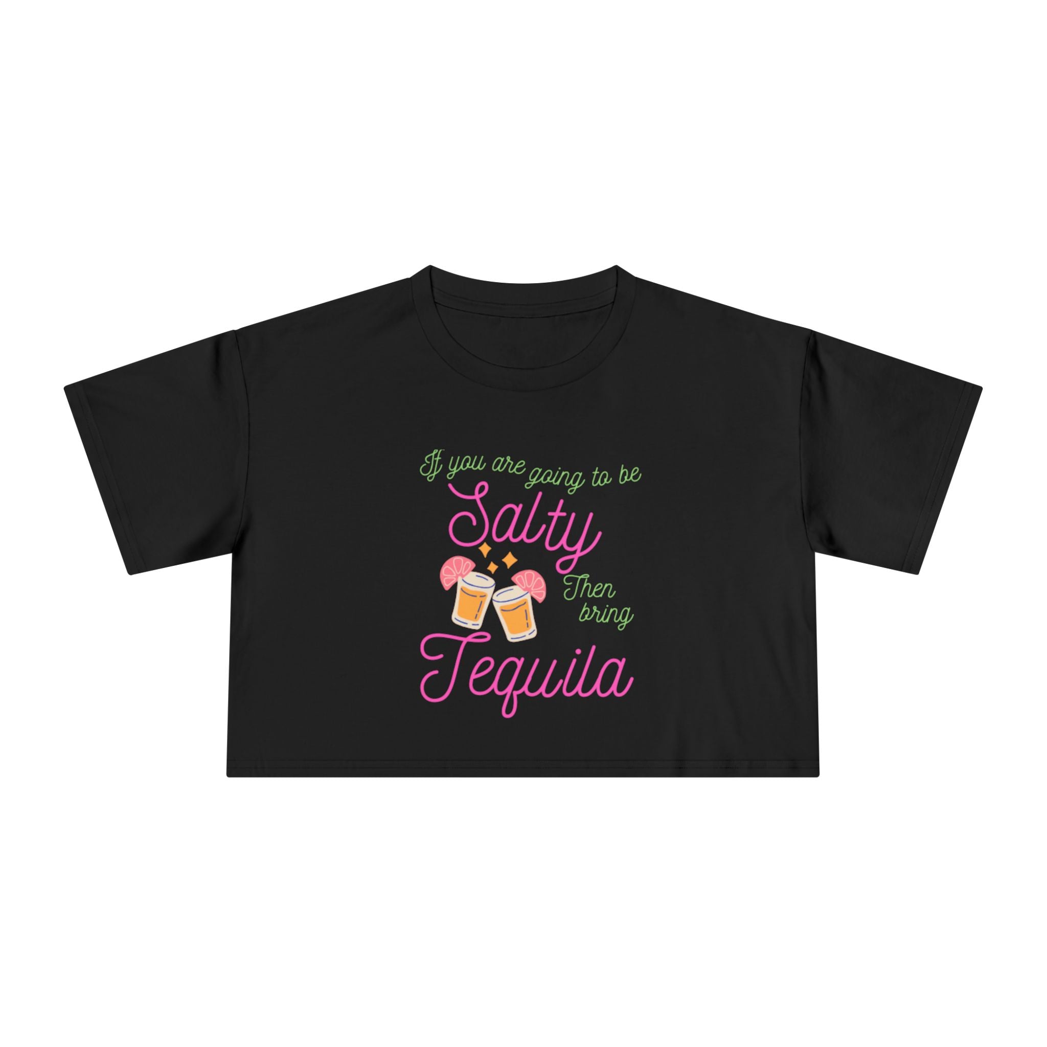 Crop Tee — "Salty Tequila" Cute Tropical Cocktail Graphic