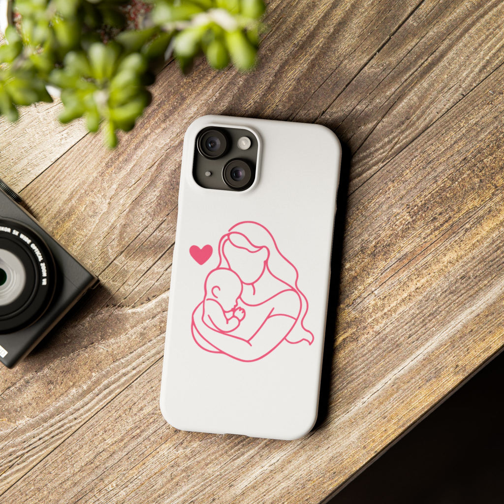 Slim Phone Case — Pink Mother & Baby Outline Design (Mother’s Day Gift)