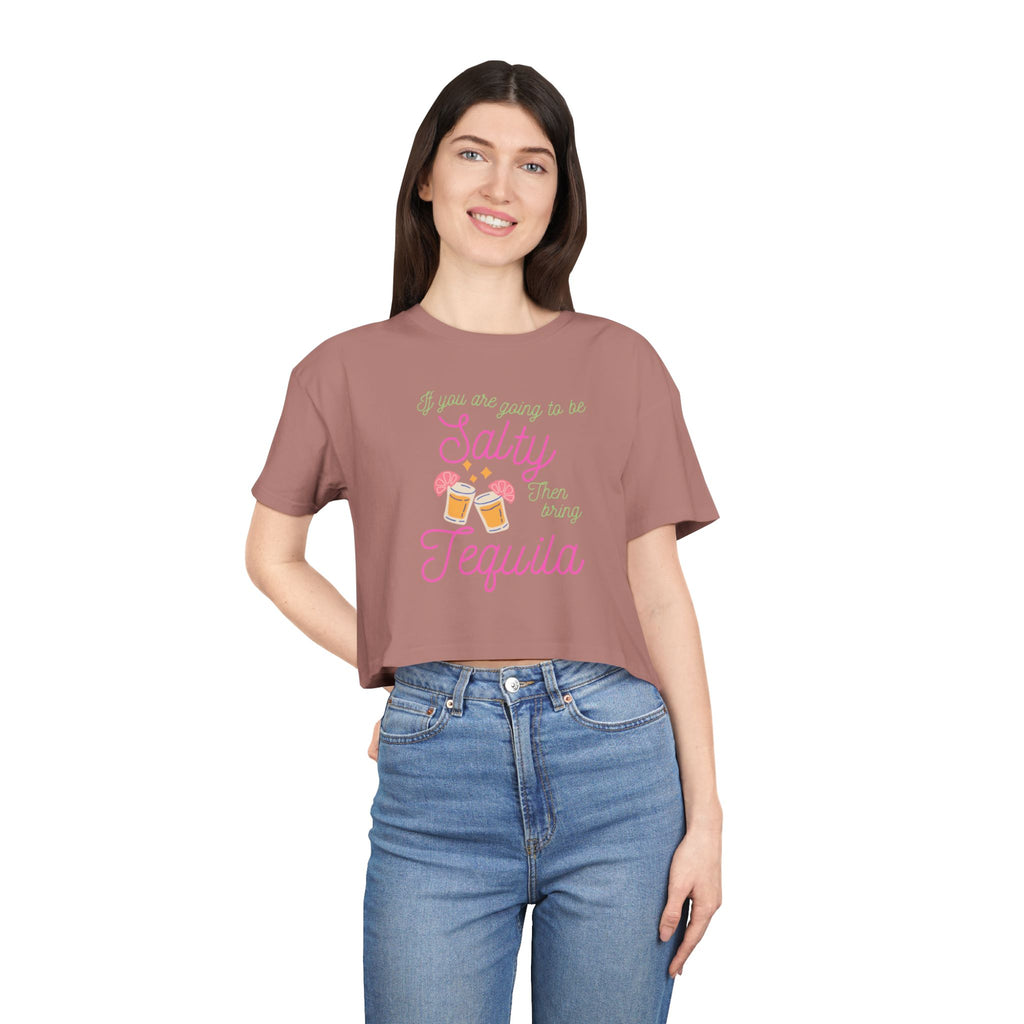 Crop Tee — "Salty Tequila" Cute Tropical Cocktail Graphic