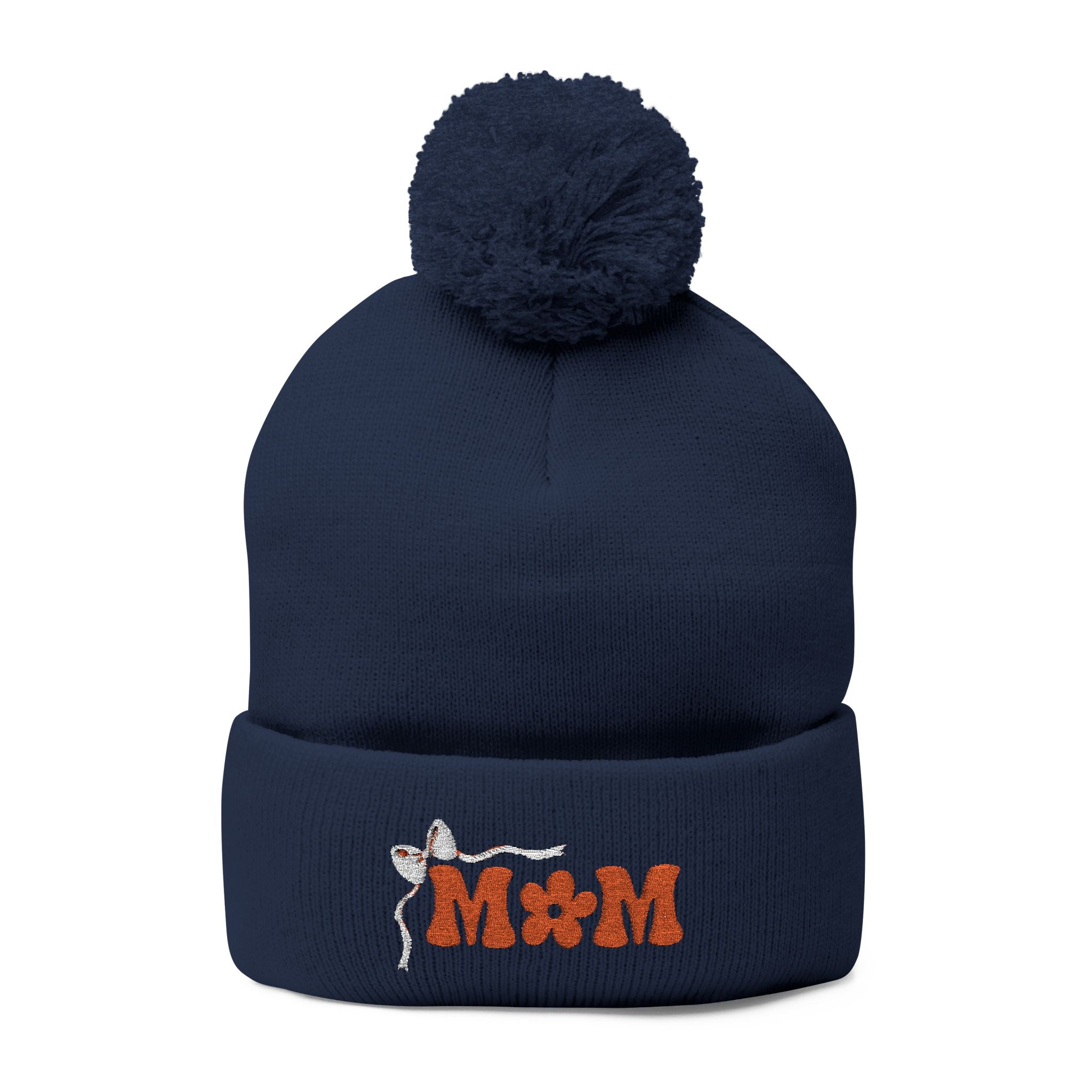 Embroidered 'MOM' Pom-Pom Knit Cap — Cozy Winter Beanie Gift for Moms