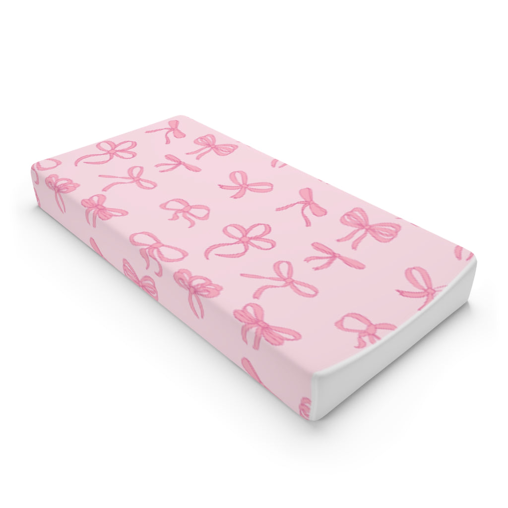 Pink Ribbon Bow Baby Changing Pad Cover — Soft Floral Nursery Accessory