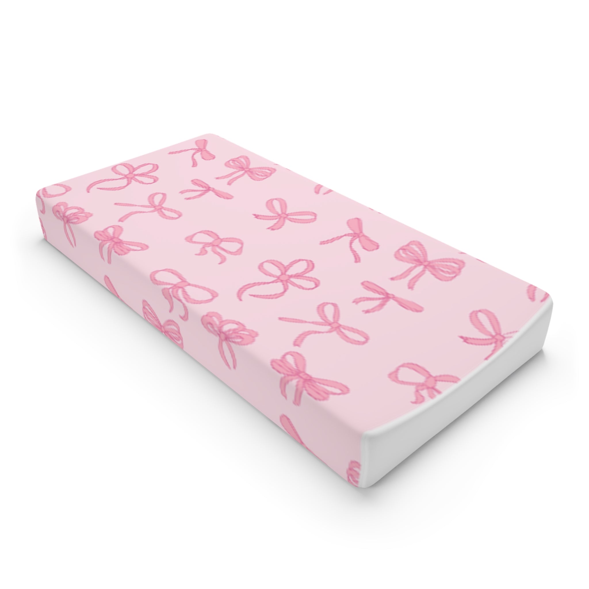 Pink Ribbon Bow Baby Changing Pad Cover — Soft Floral Nursery Accessory