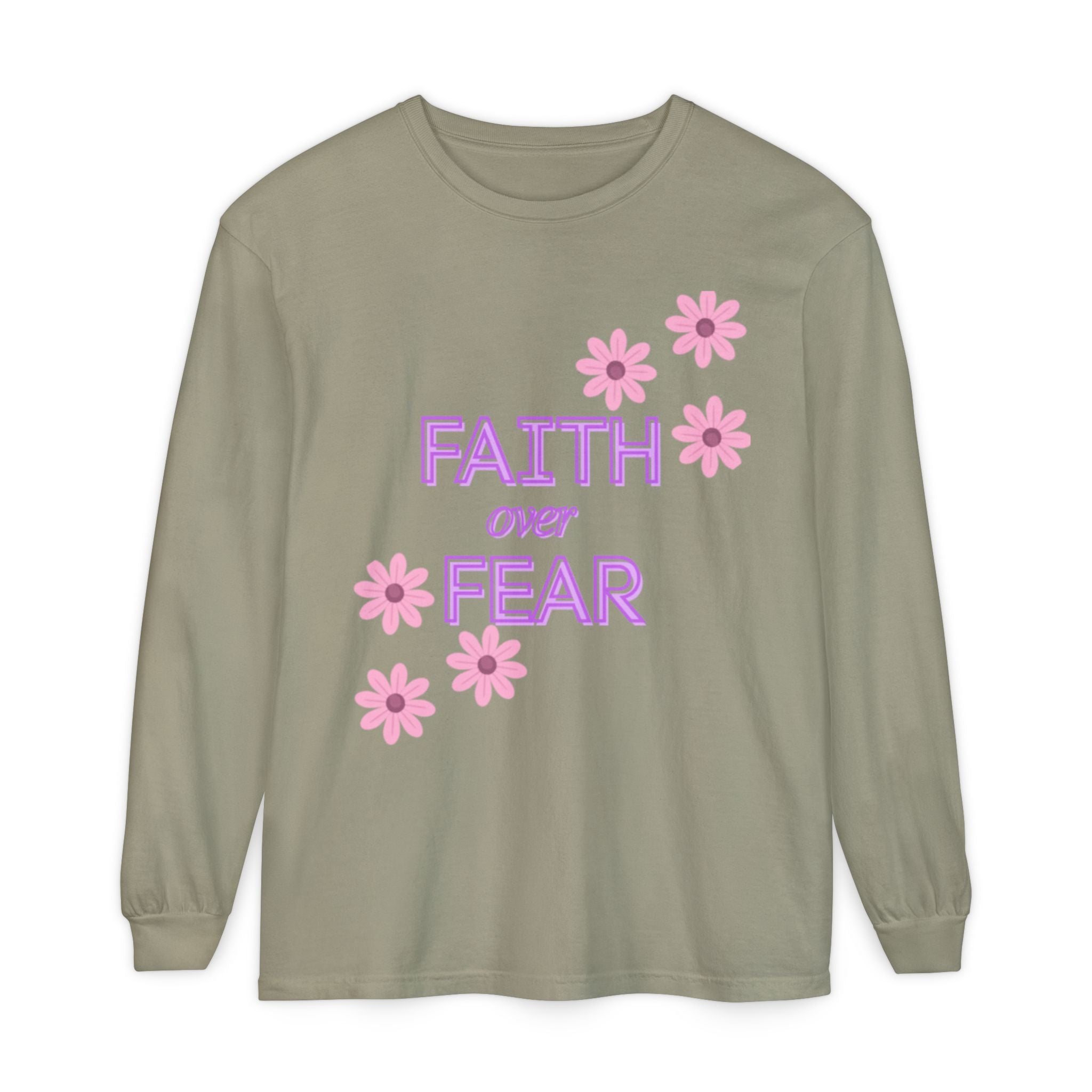 Faith Over Fear Long Sleeve Tee — Floral Inspirational Shirt