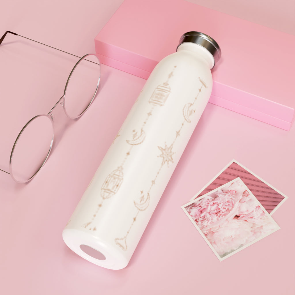 Celestial Lantern Slim Water Bottle — Minimal Moon & Star Pattern