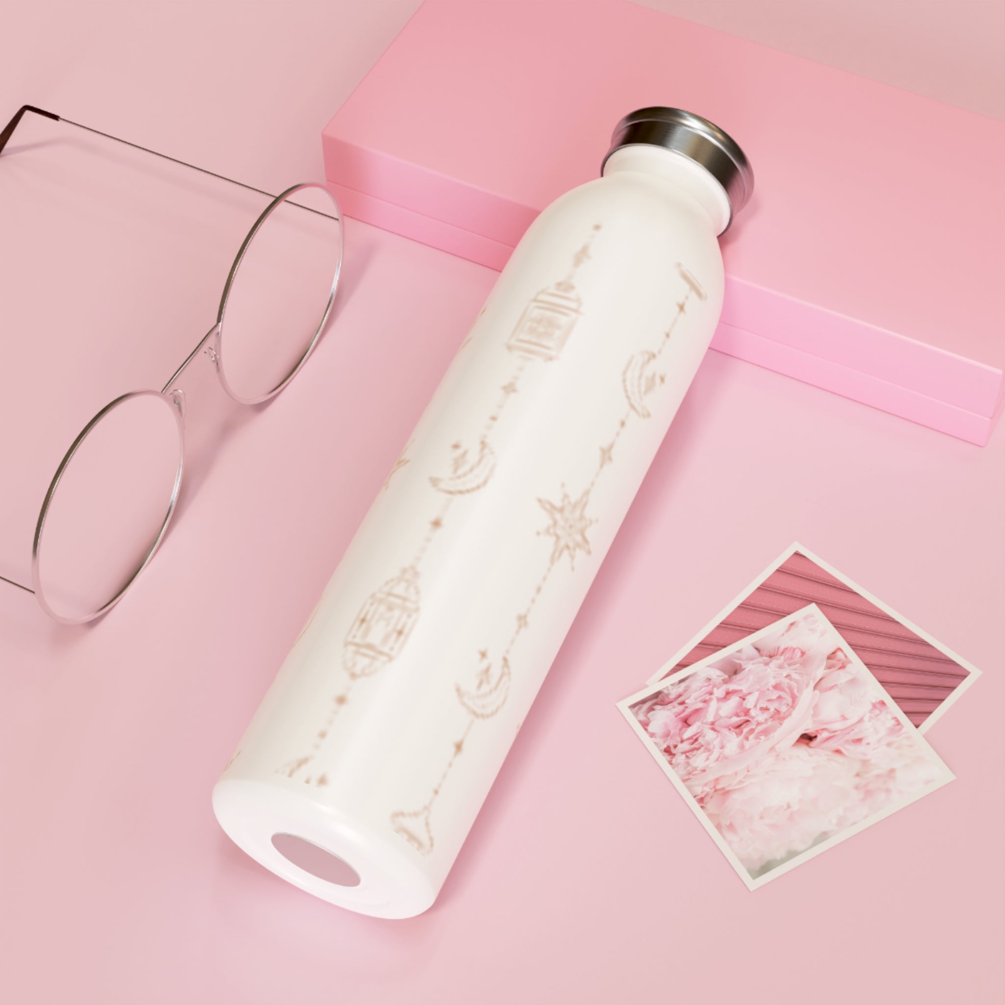 Celestial Lantern Slim Water Bottle — Minimal Moon & Star Pattern
