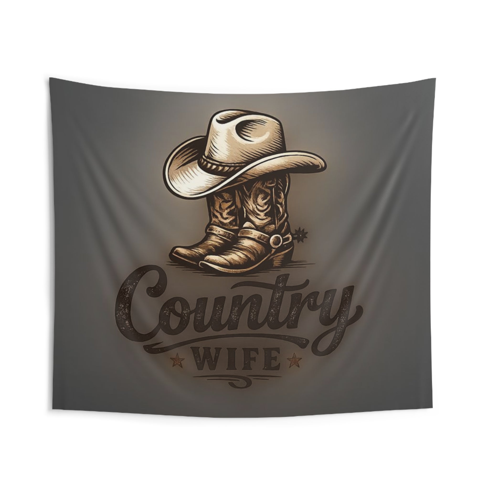 Country Wife Wall Tapestry — Rustic Cowboy Boots & Hat Home Decor