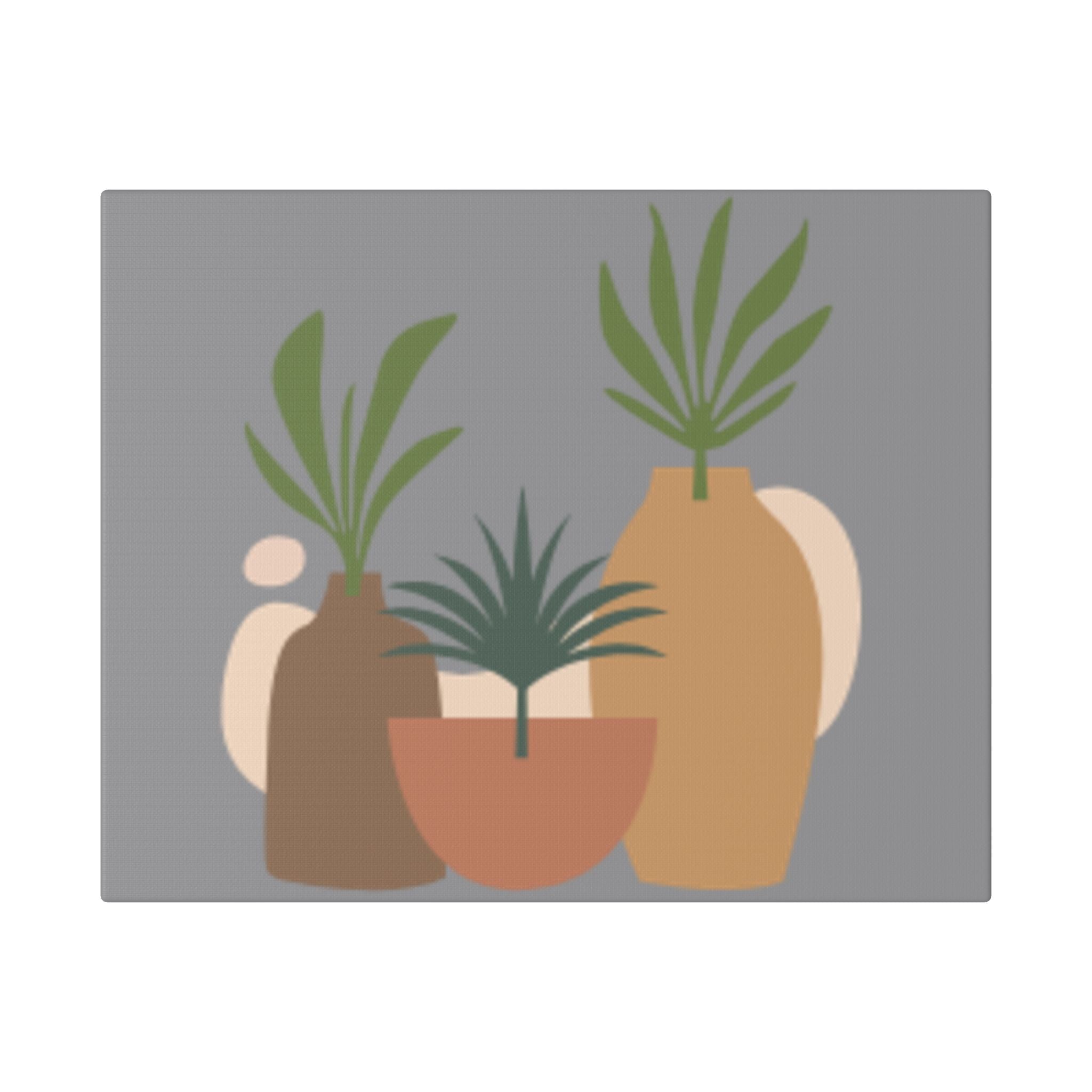 Minimalist Potted Plants Canvas Print — Neutral Boho Wall Art